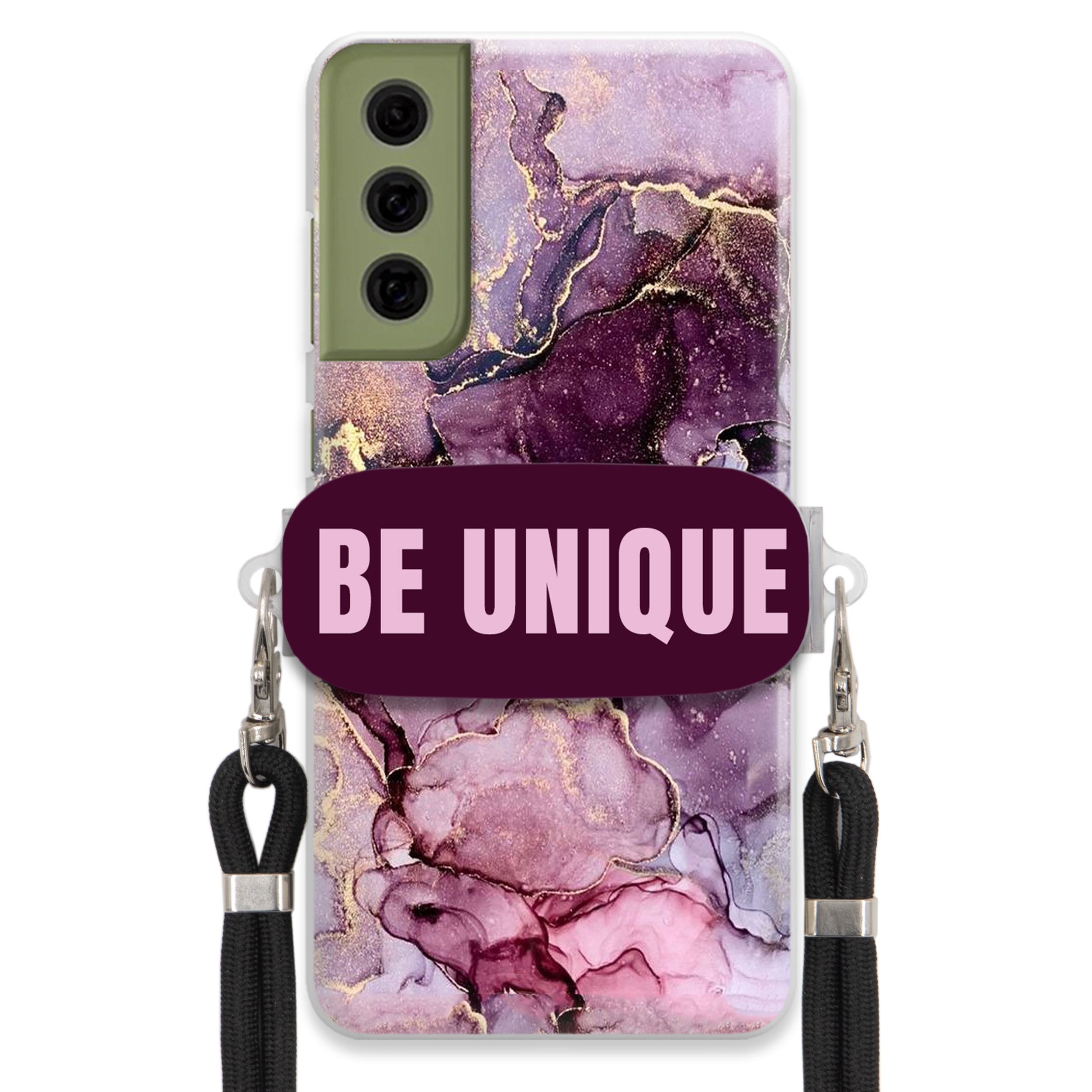 Prémiové puzdro pre Samsung S21FE Uchywt Šnúrka Čierna Fialový Mramor