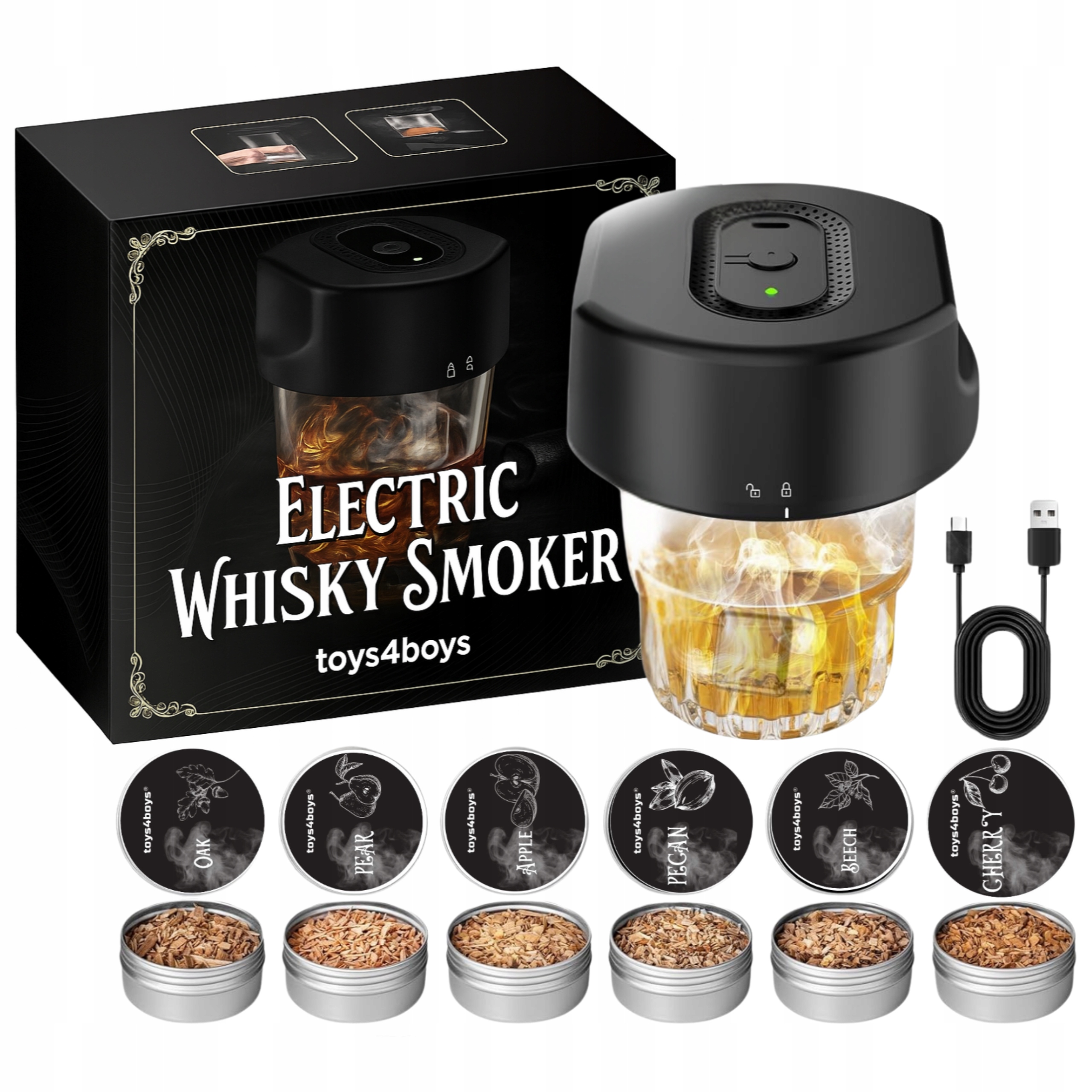 Sada Na Uzení Whisky Smoker Elektrický Dřevěný dárek pro něj