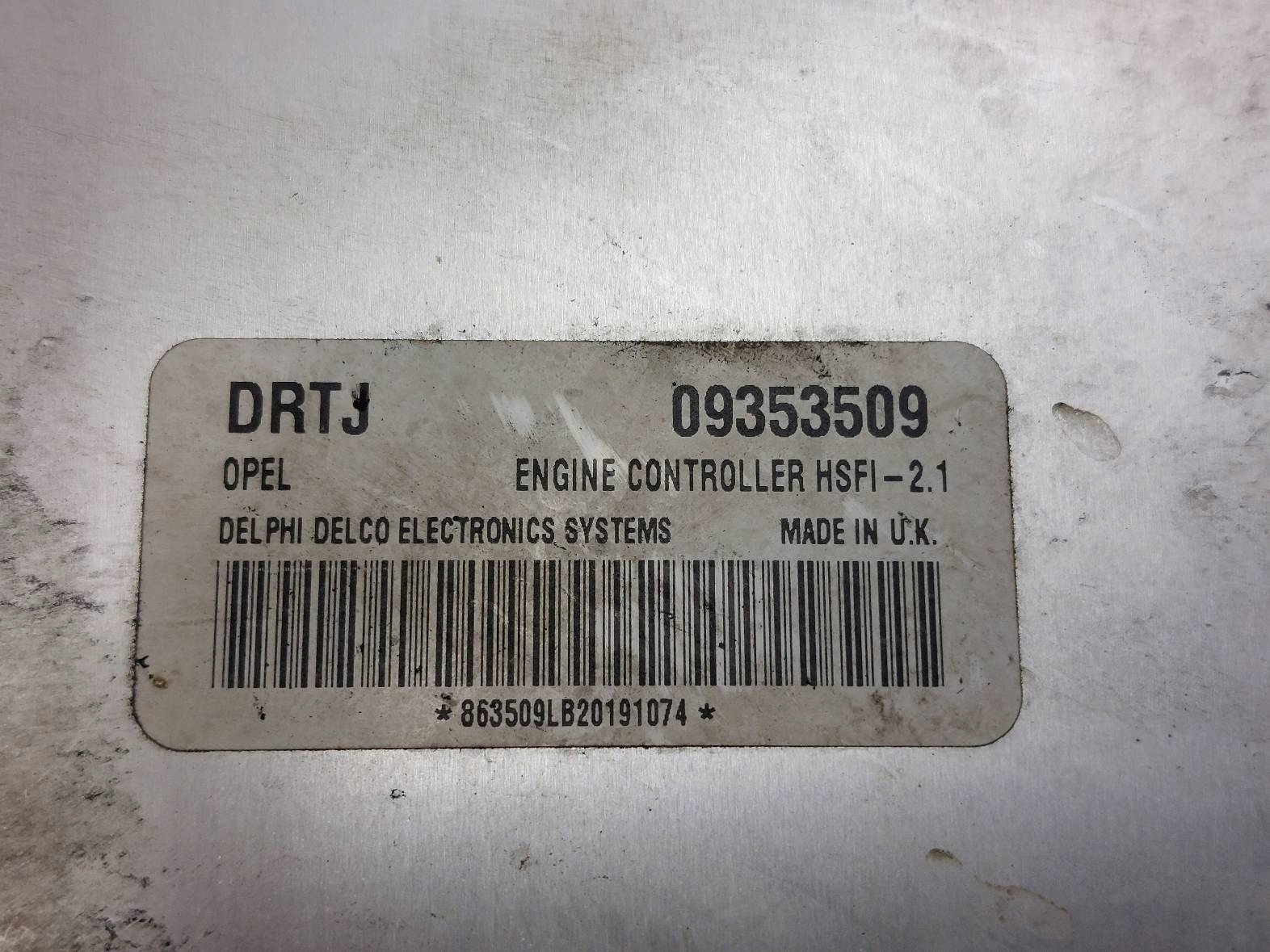 ZESTAW STARTOWY STEROWNIK SILNIKA IMMO ASTRA G 1.6 8V 09353509 Numer katalogowy części 09353509