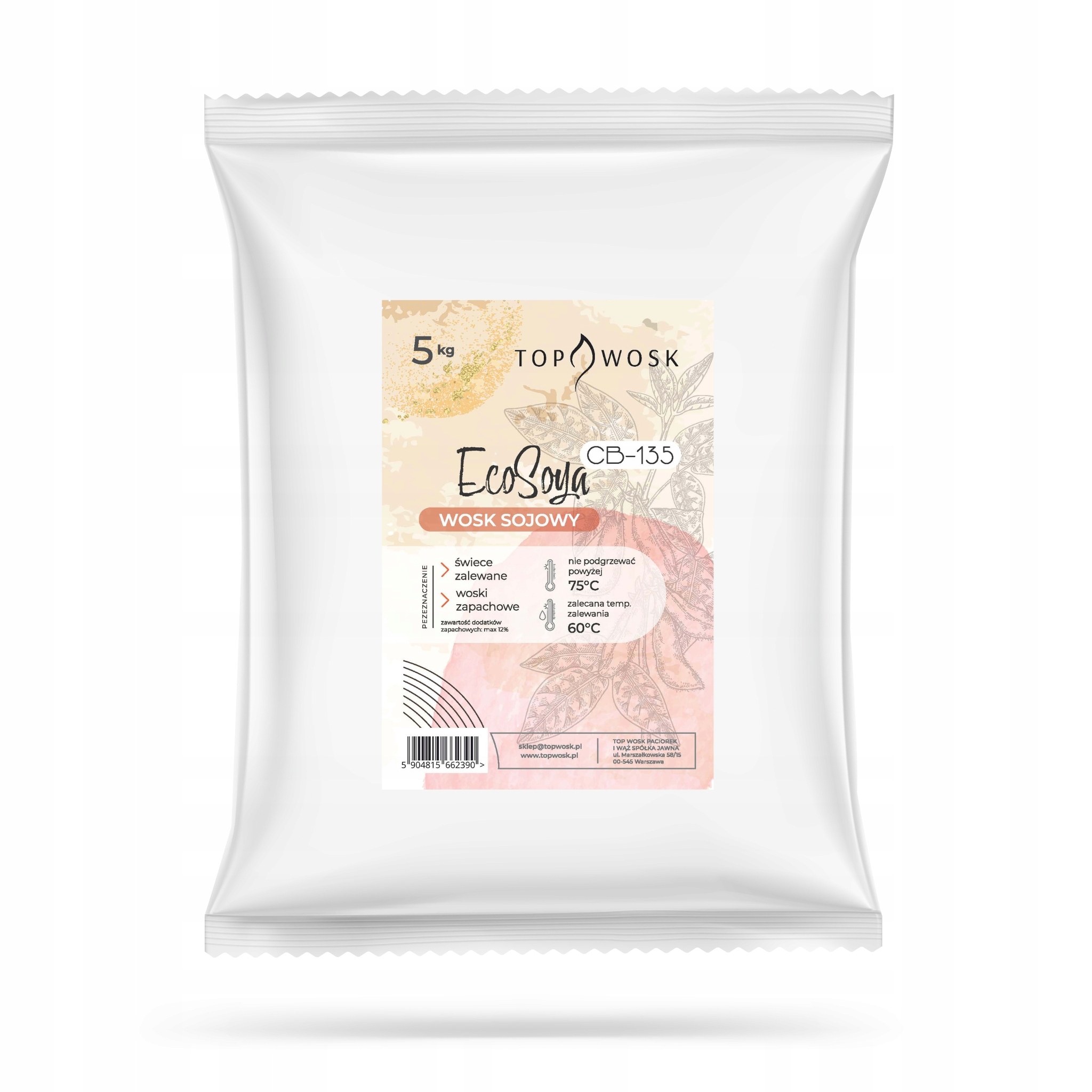 Vosk pro svíčky EcoSoya CB-135 5 kg, zalévané svíčky