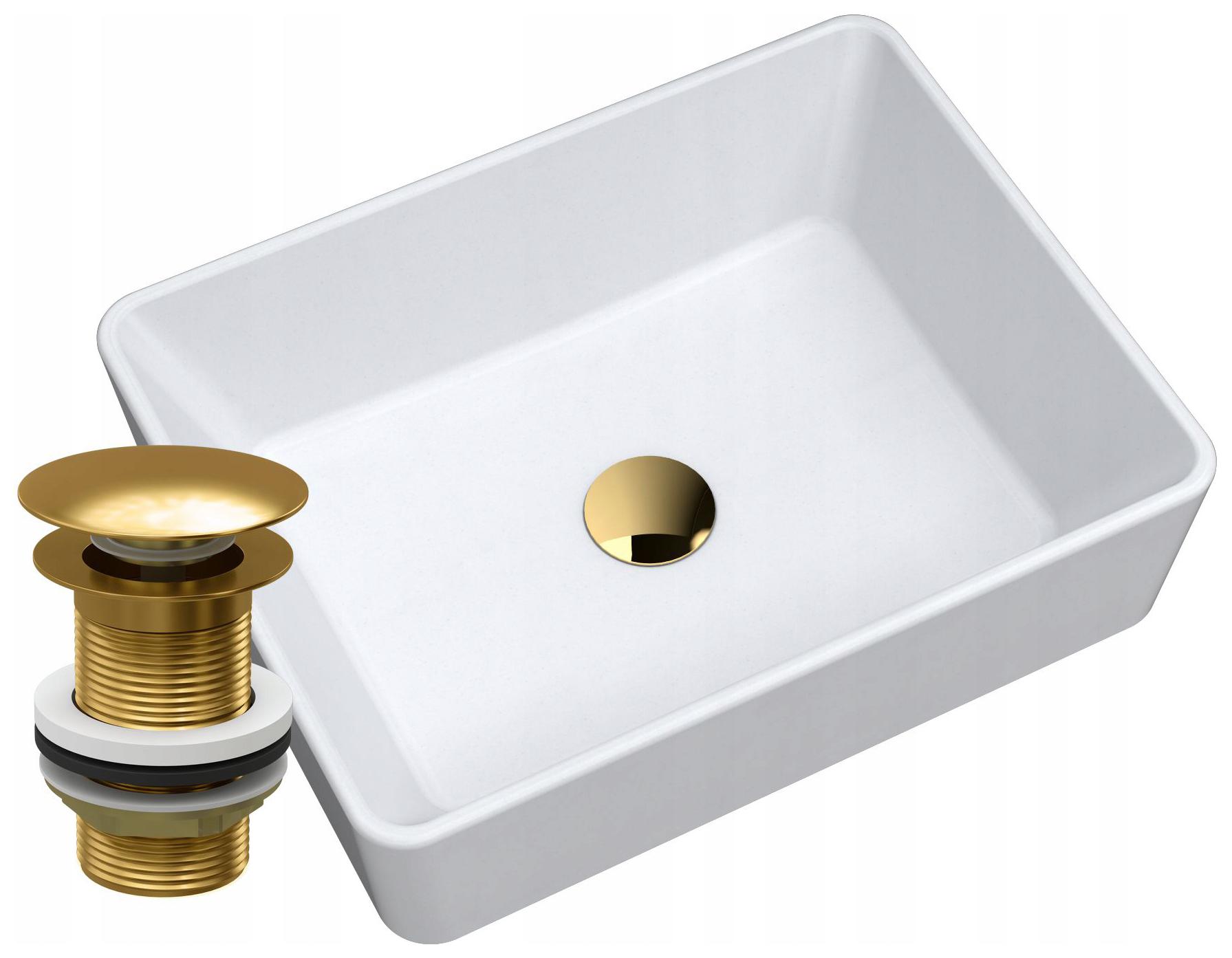 Granitové Umývadlo Na Dosku Biele Zlatý Odtok