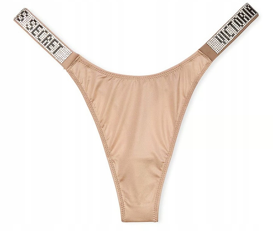 Tanga Victoria's Secret hladké se zirkony a nápisem béžová Xs