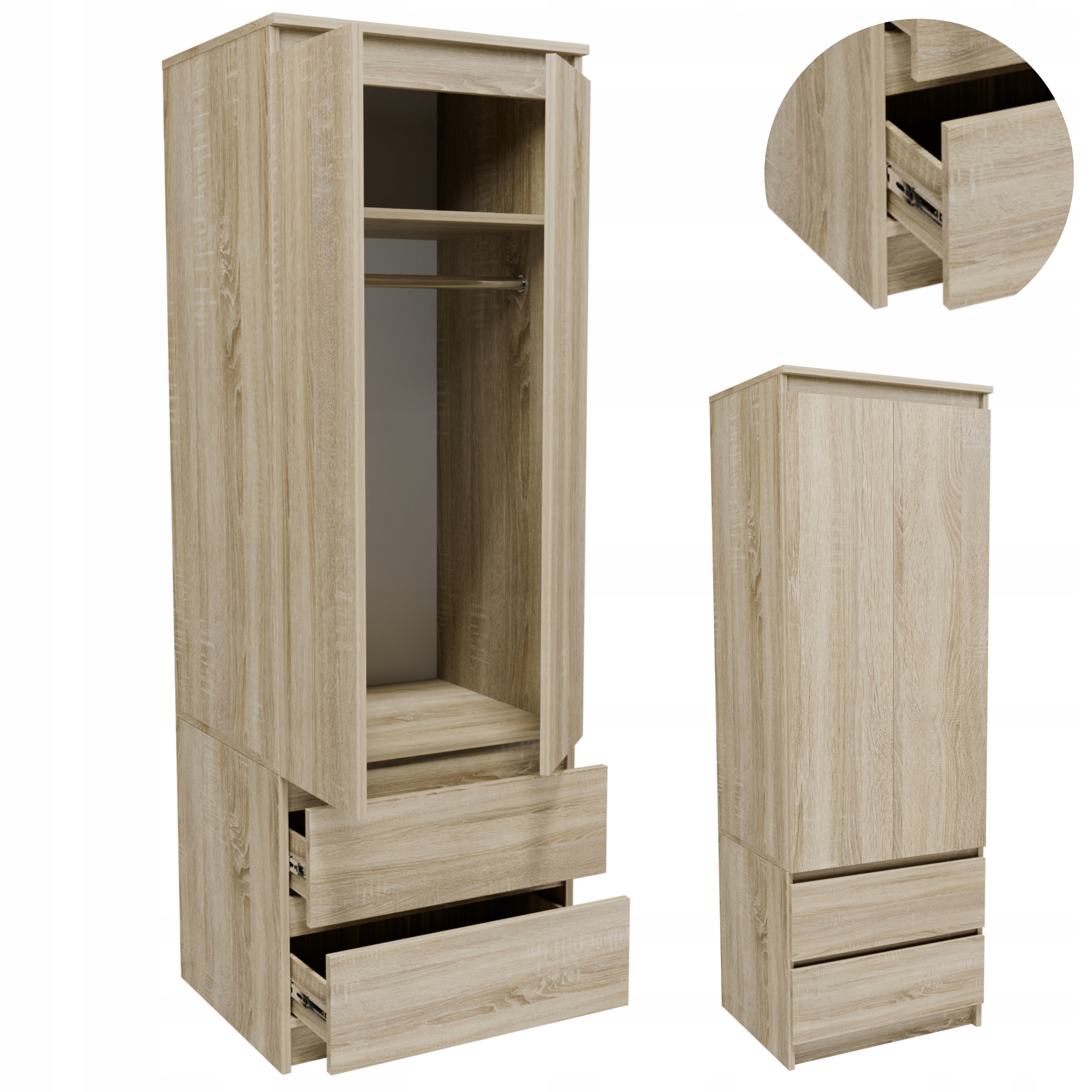 Skříň STA60SON dub sonoma šatní skříň tyč zásuvky regál oblečení věšáky