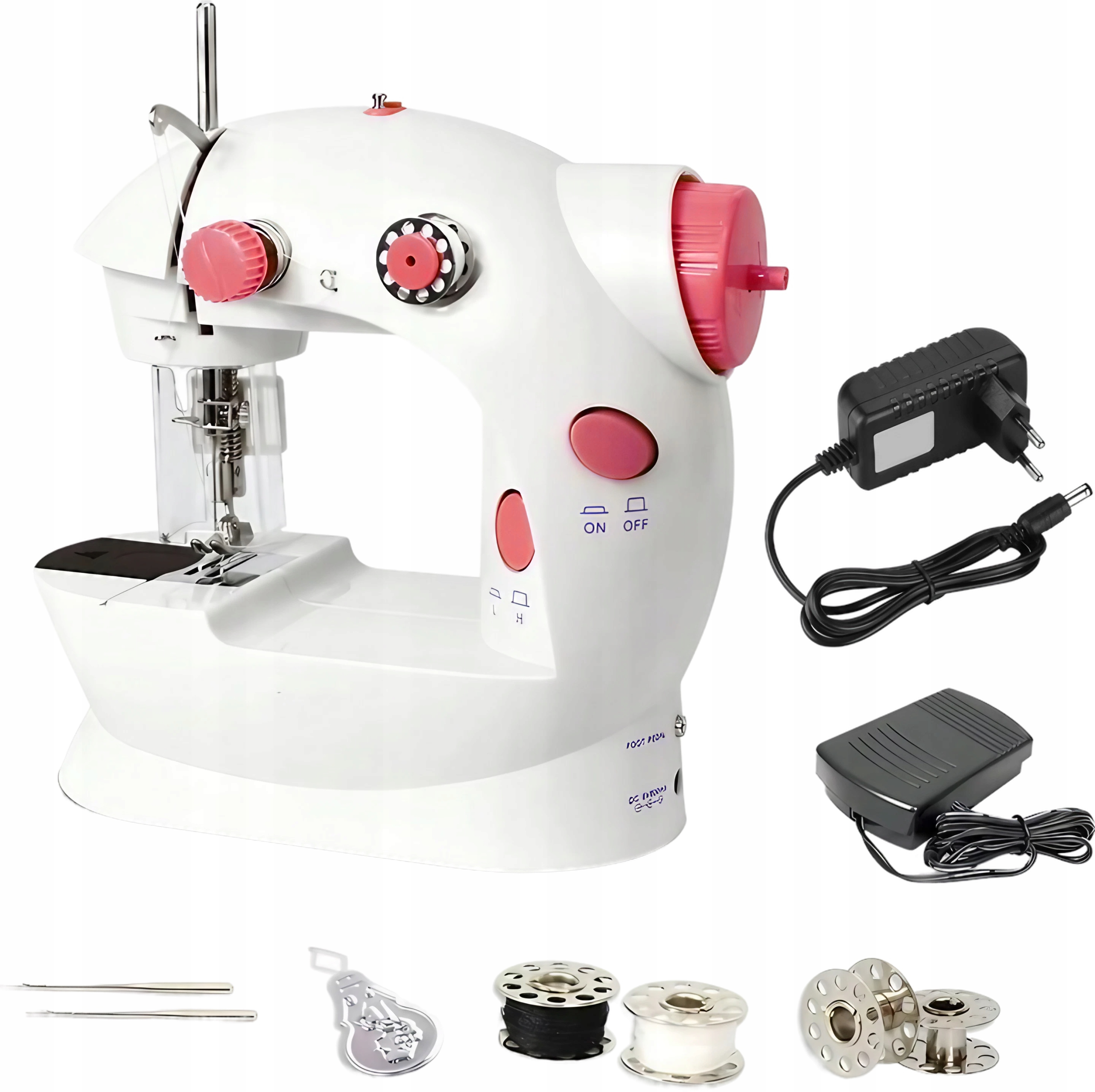 PRAWDZIWA MASZYNA DO SZYCIA DLA DZIECI Z OSŁONĄ NA PALCE + IGŁA NICI LAMPKA Głębokość produktu 9.5 cm