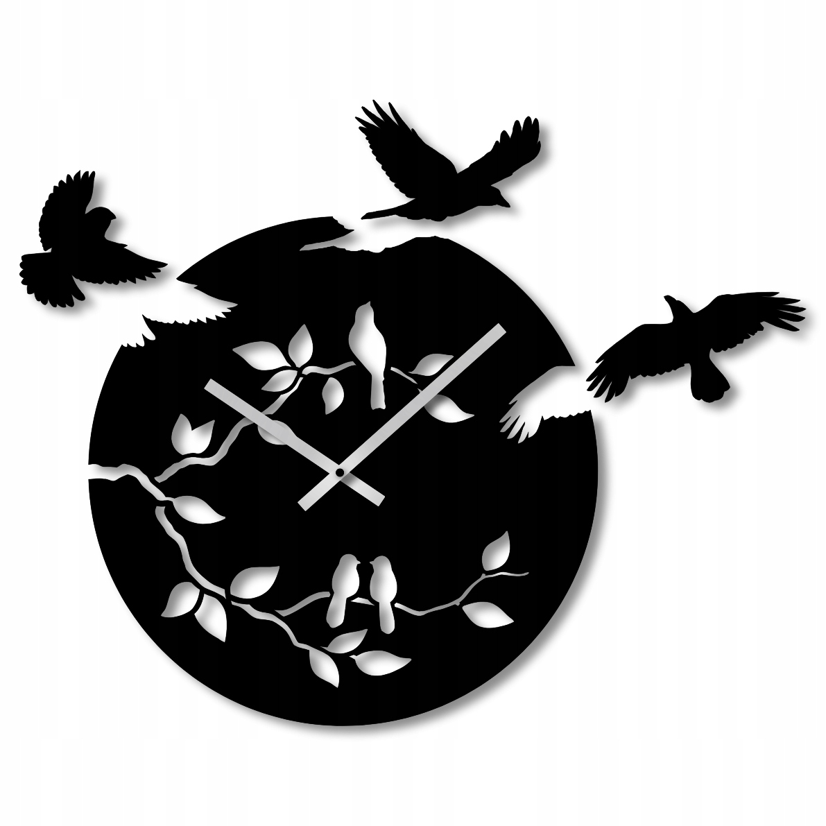 Nástěnné Hodiny 50 cm Nástěnné Hodiny Dřevěné Černé Hodiny Ptáci Dřevo