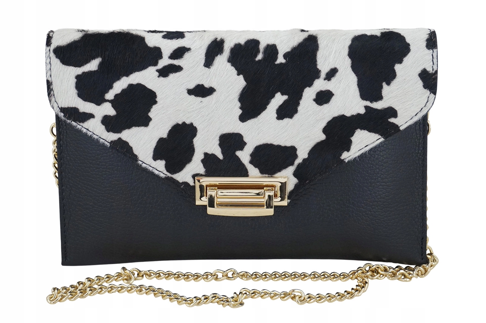 Kožená kabelka do ruky i na rameno černá s náplastmi