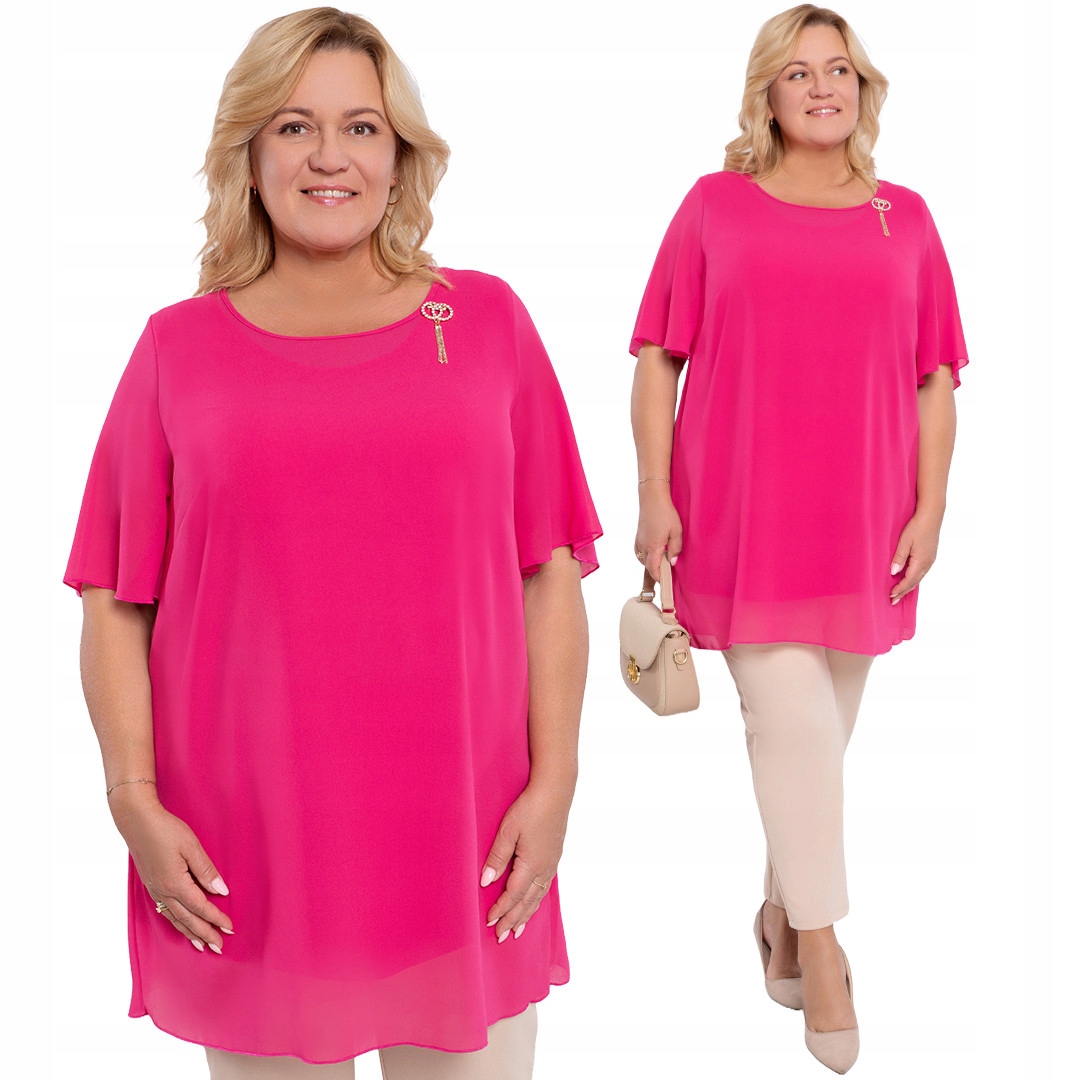 Růžová tunika s broží plus size velikost 62