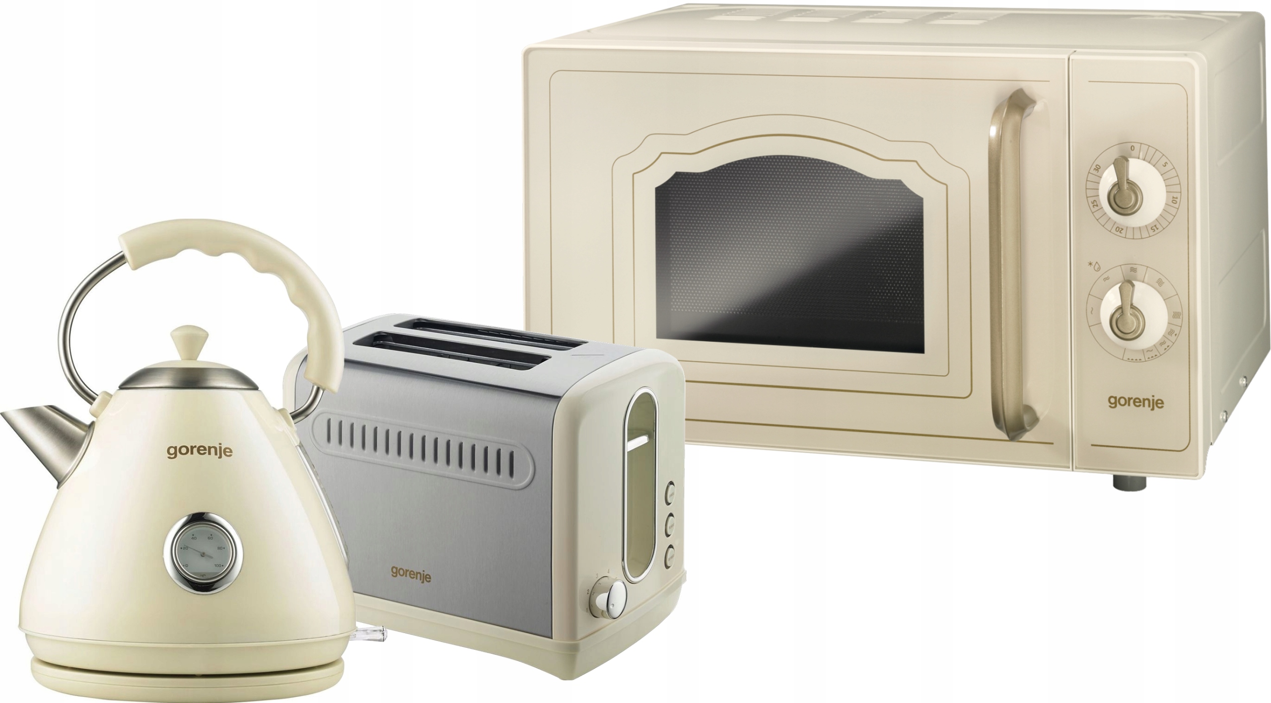 Zestaw Agd Gorenje Retro czajnik K17CLI toster T1100CLI MO4250CLI beż