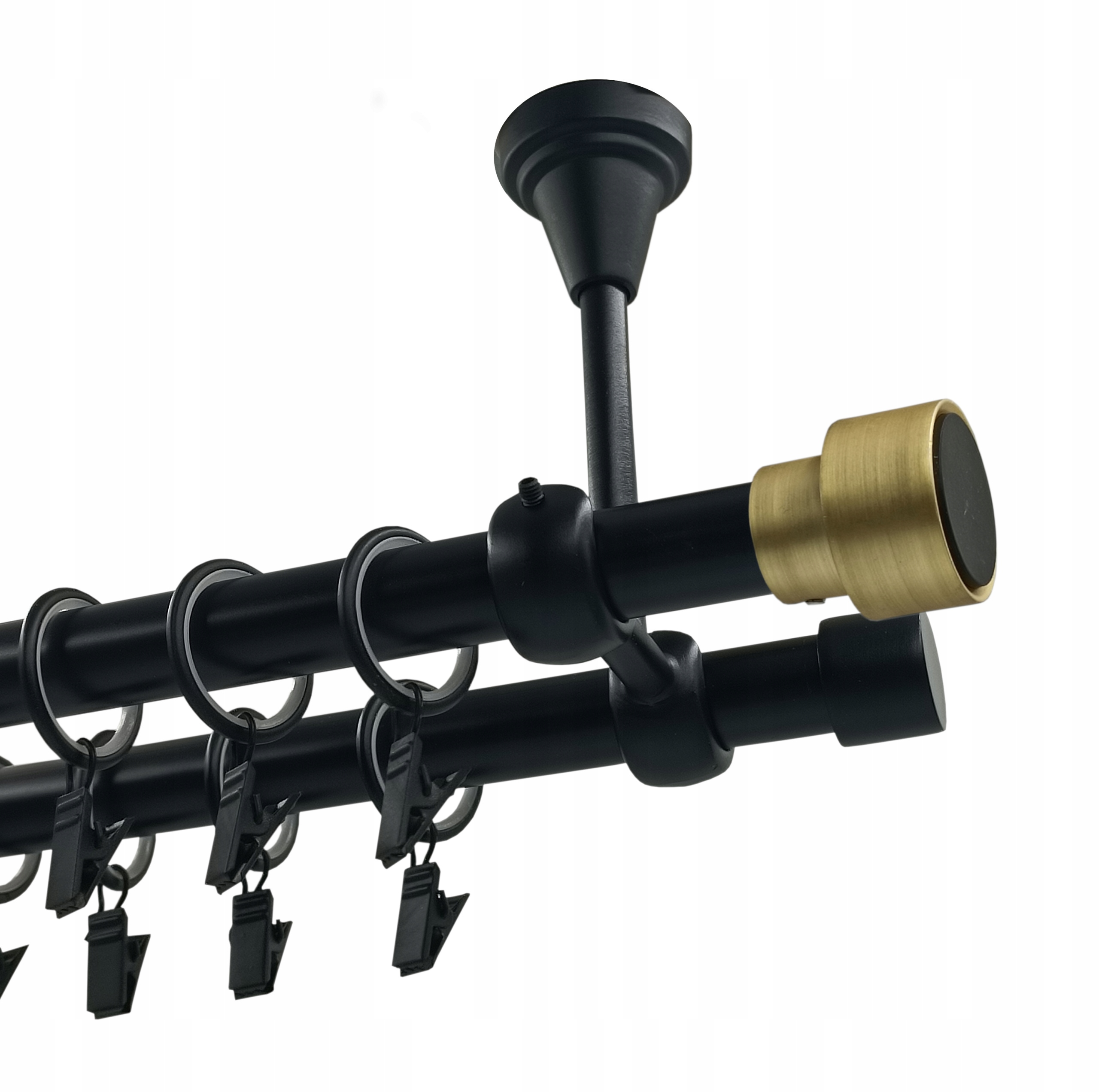 Garnýž dvojitá Kovový Stropní kartáč 19+19 Černý Mat 140 Cm Slick Gold