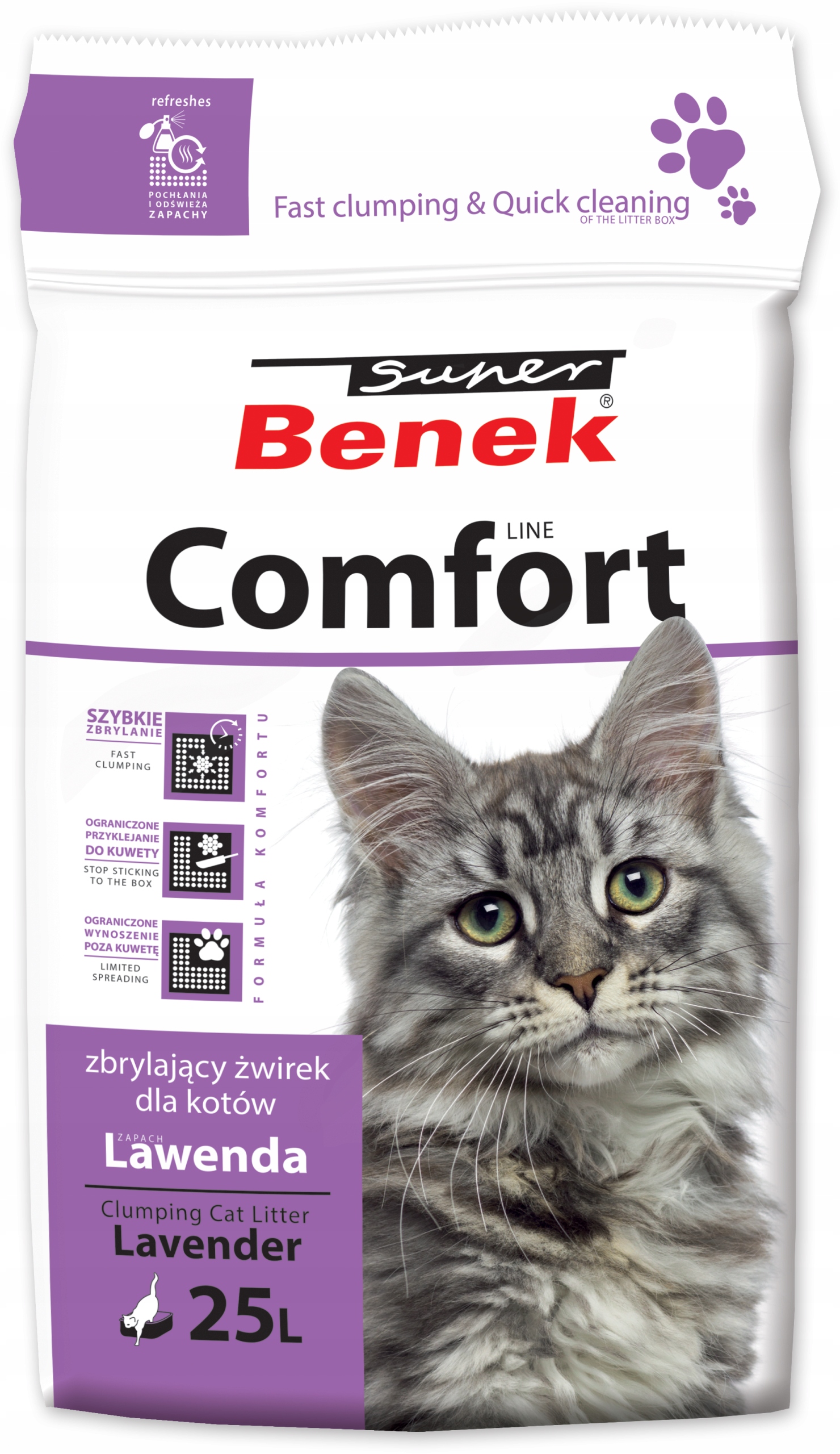 Stelivo pro kočky Benek Comfort Lawenda 25 l