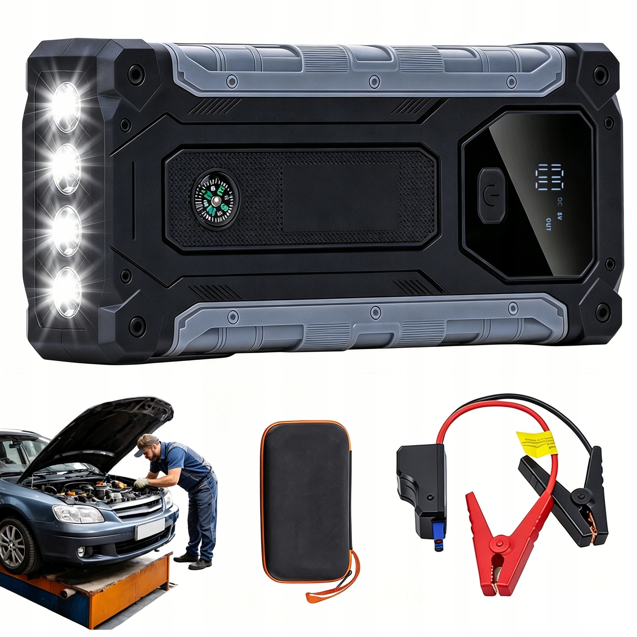 Startovací Zařízení Jump Starter 8000MAH 12V Powerbanka Led Svítilna Diesel