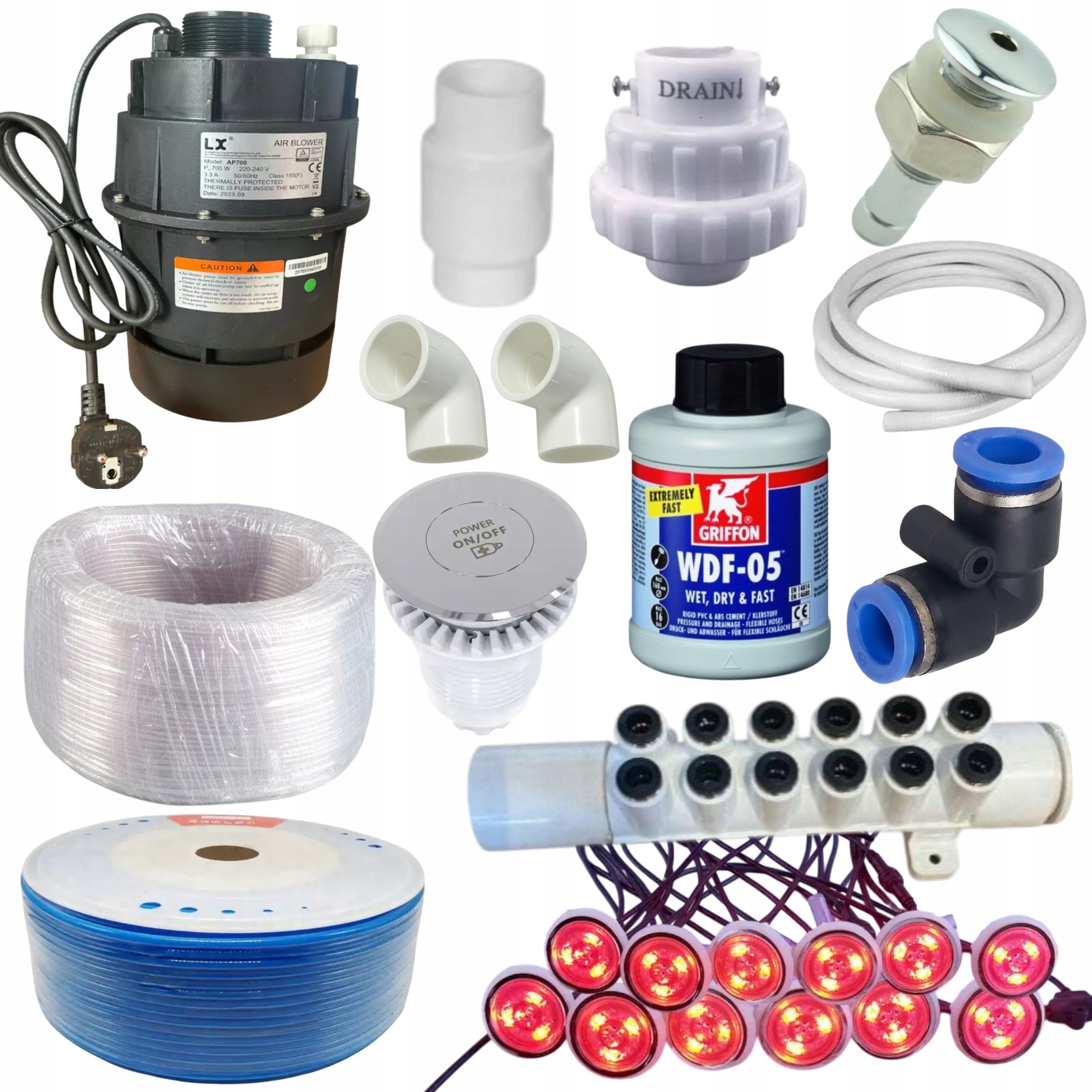 Aeromasážní sada pro vzduchovou masáž Jacuzi Bali 700W 24 trysek včetně 12LED