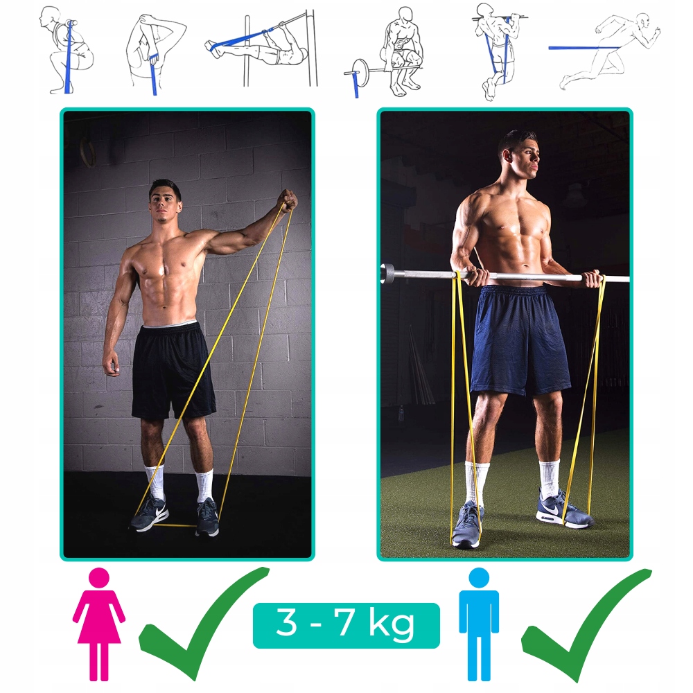 TAŚMA GUMA DO ĆWICZEŃ ROZCIĄGANIA ROZGRZEWKI ŻÓŁTA OPÓR 3-7 KG POWER BAND Szerokość 45 mm