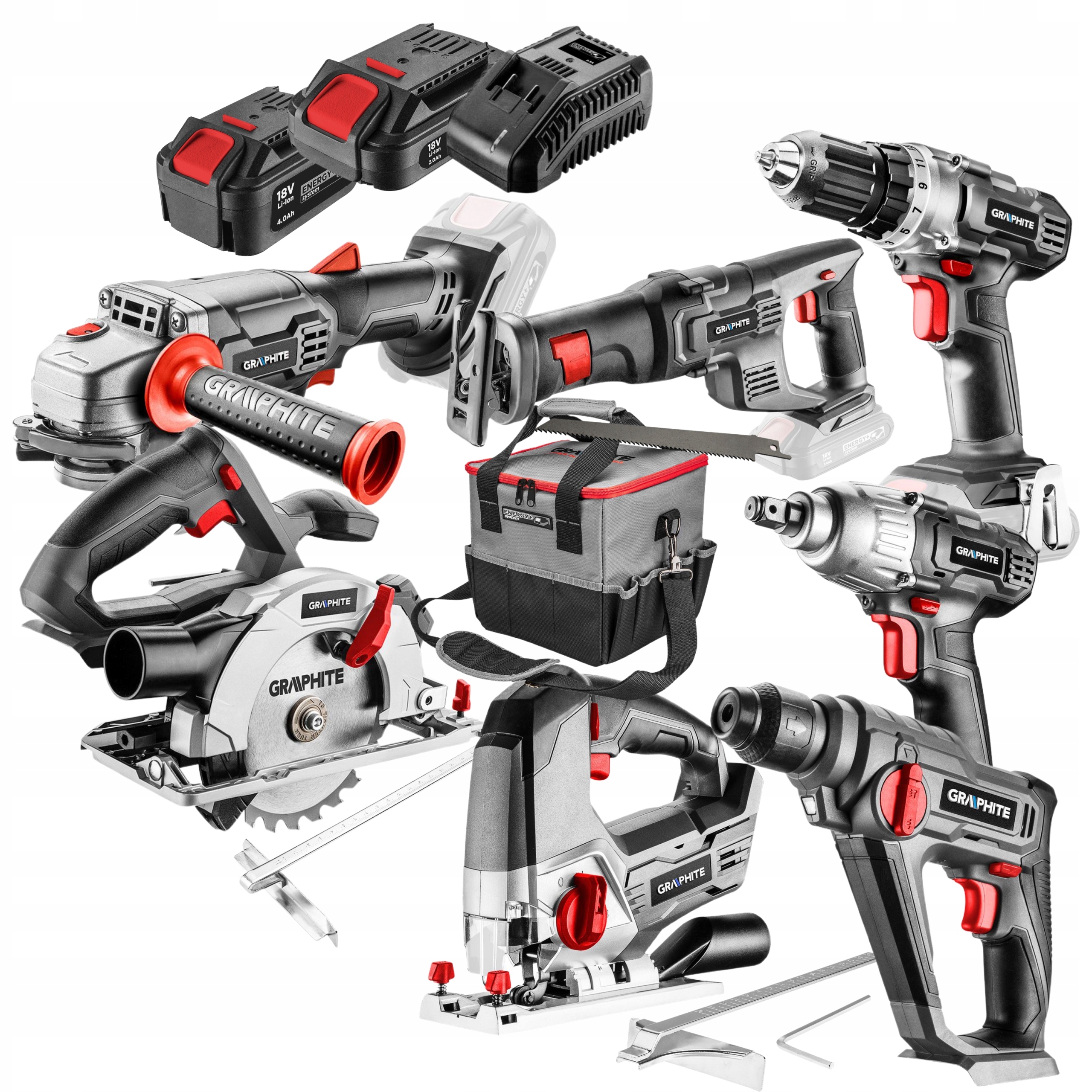 Набор электроинструментов 18V 2AH + 4AH GRAPHITE 11el