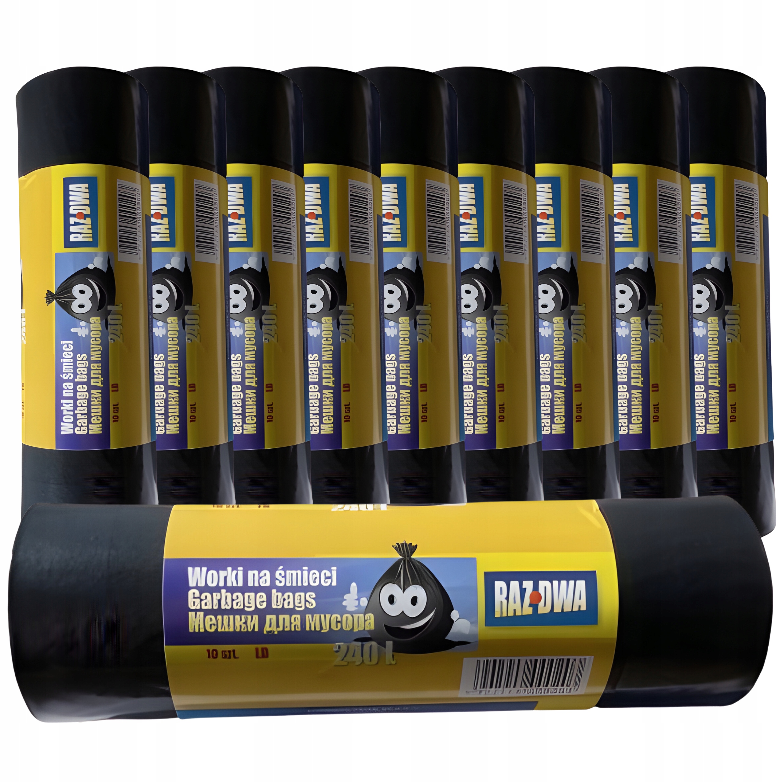 Levně Univerzální fóliové sáčky 240L 10 ks x 10 rolí Silné pytle na odpadky