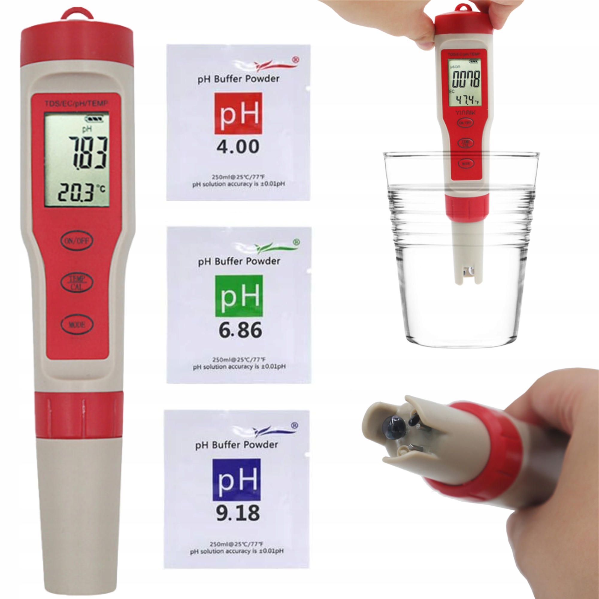 Levně Měřič pH Tds Ec Kvality Vody Teploměr 4v1 Osmoza Elektronické Minerály