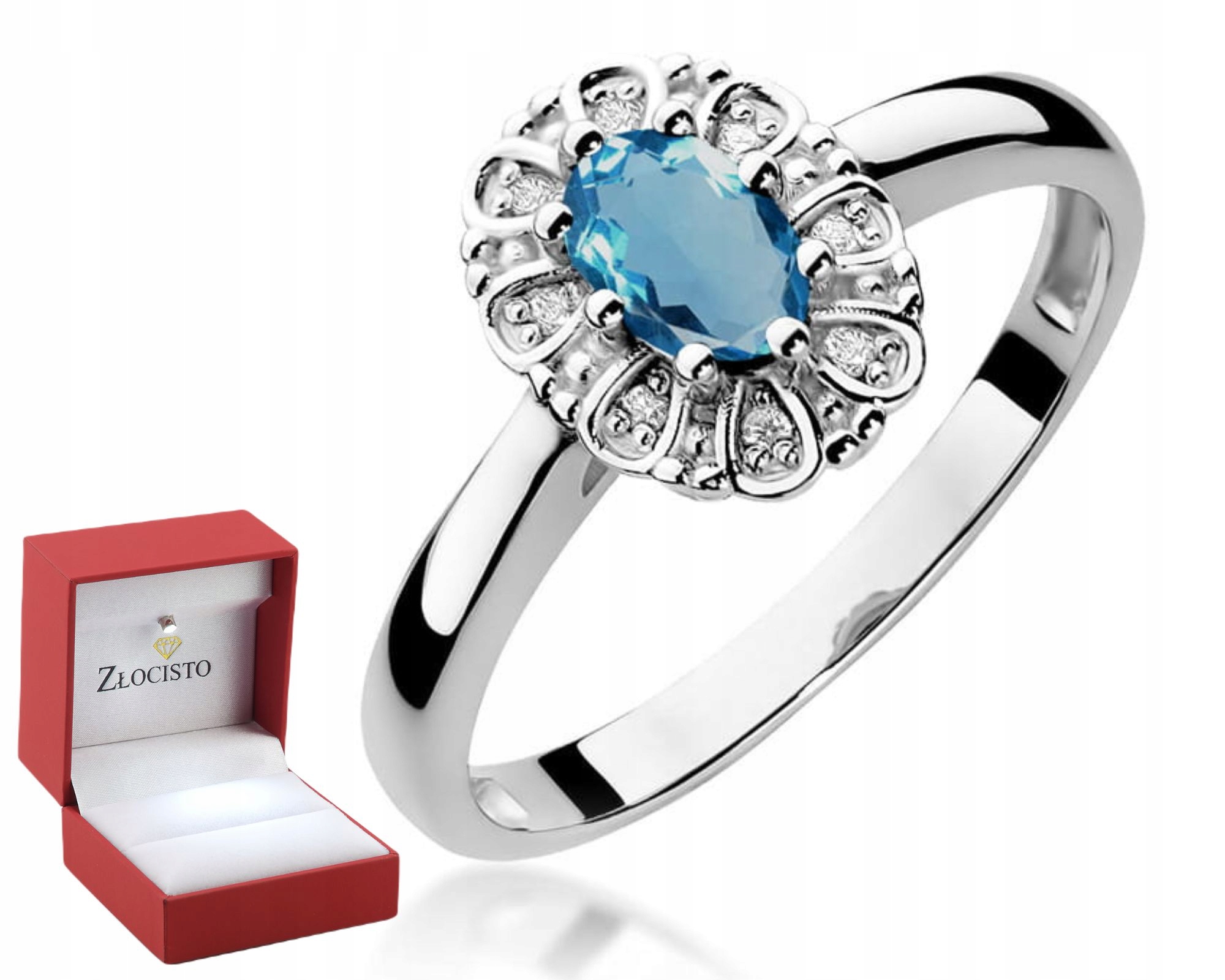 Zlatý Prstýnek S Topazem London Blue Bílé Zlato Gravírování 585 Dárek