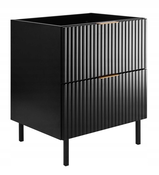 koupelnová skříňka pod umyvadlo 60 Černá Módní Ryfle přední strana Mdf Nohy