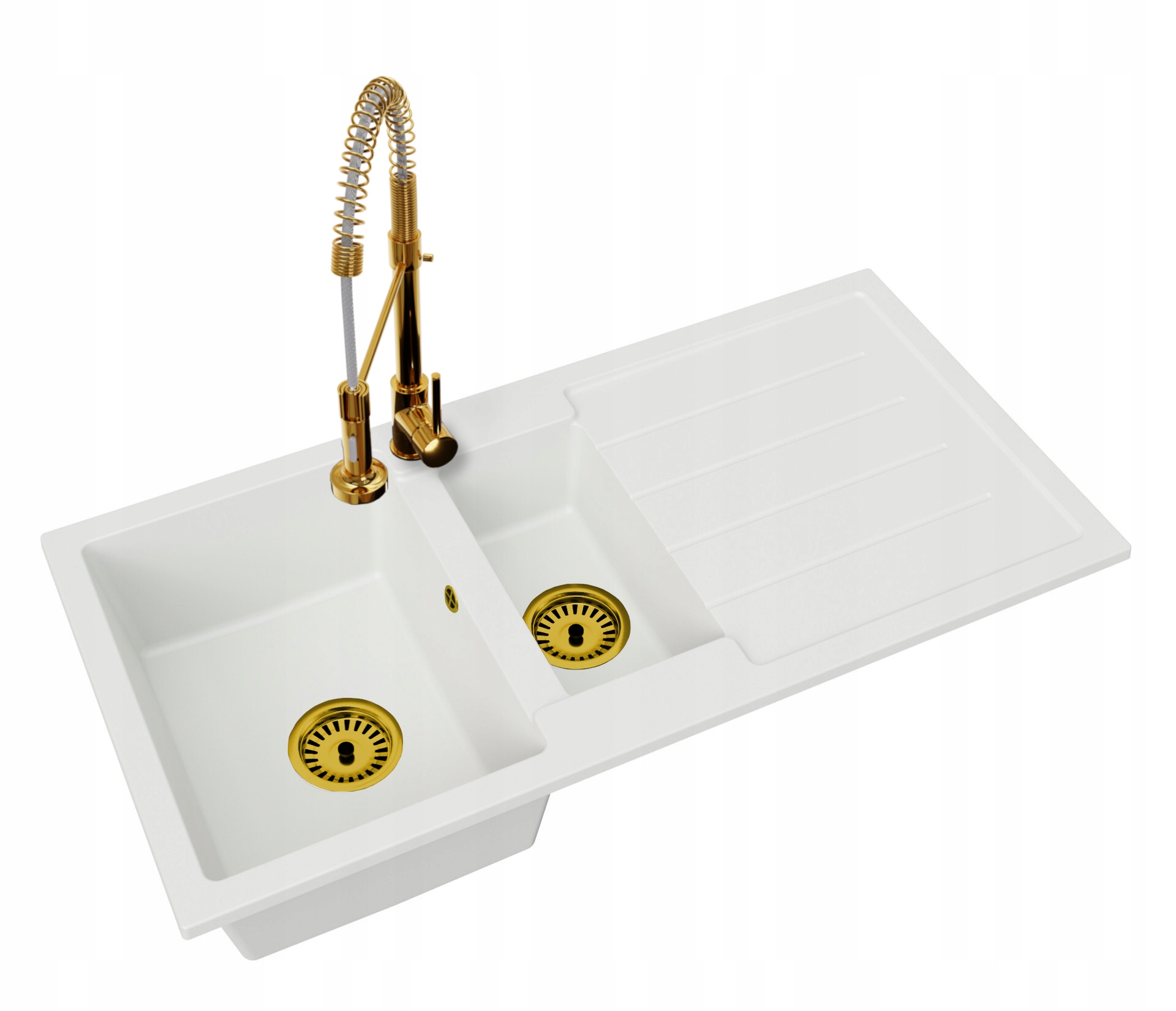 Kuchyňský Granitový Dřez 1,5 Komory Baterie Zlato