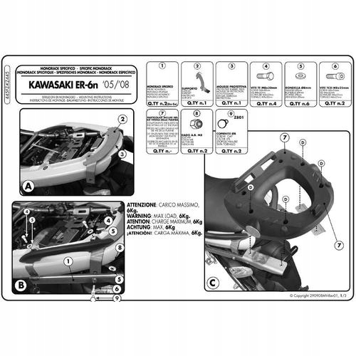 Rám Centrálneho Kufra Kawasaki ER-6N ER-6F 650 (05-08) (bez Dosky)