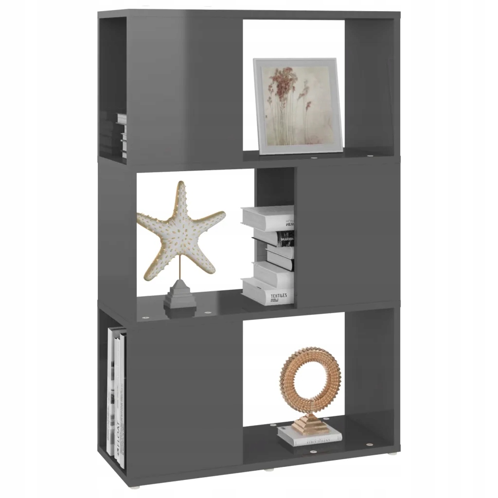 Regał na książki/przegroda, szary, wysoki połysk, Głębokość mebla 1 cm