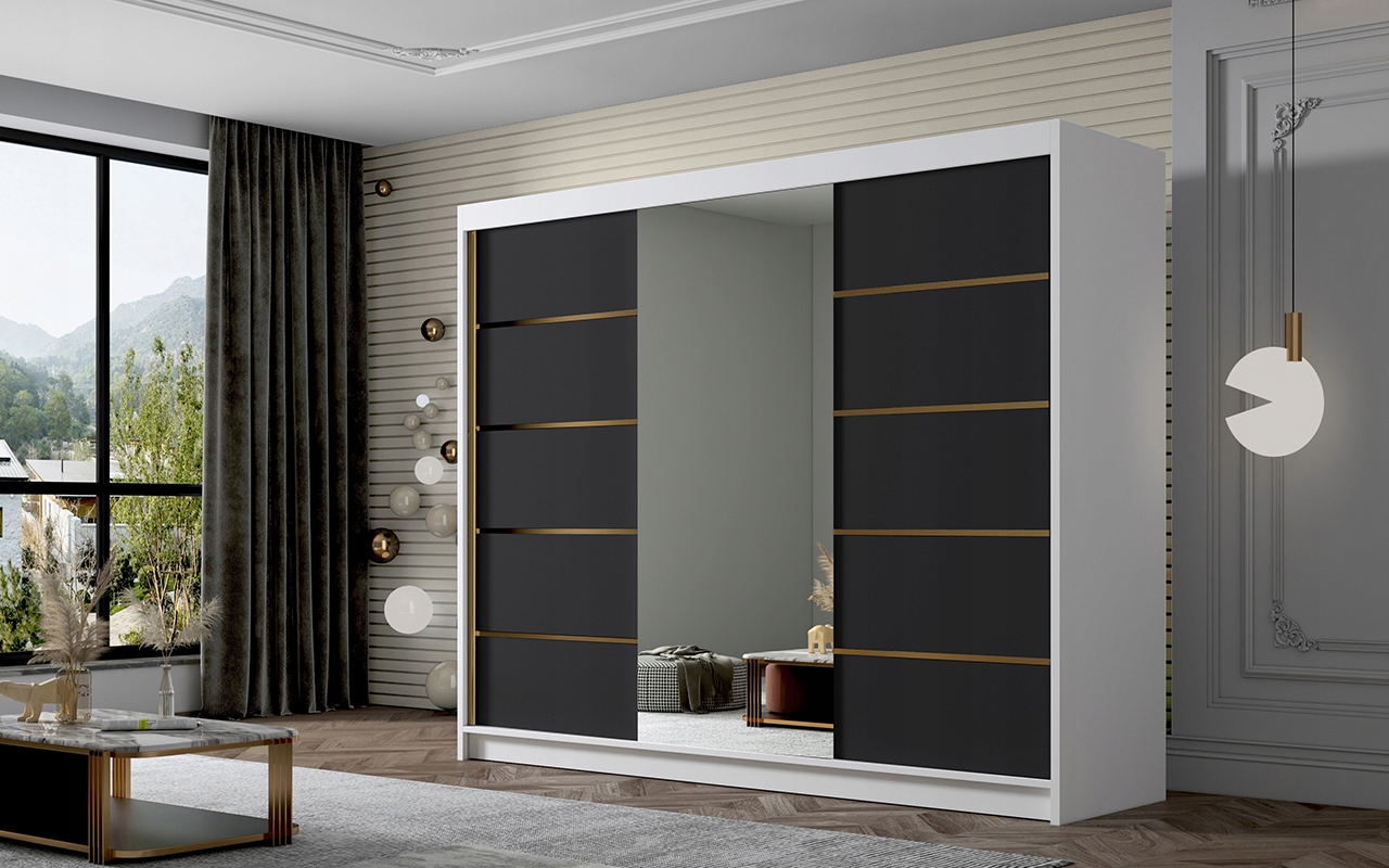 SZAFA PRZESUWNA AMBER VI 250cm z lustrem GARDEROBA - ZŁOTE UCHWYTY EAN (GTIN) 5907085608631