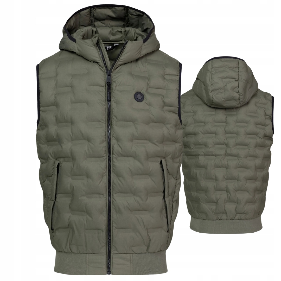 Pánské Prošívané Model Pitbull West Bunda Bez Rukávů S Kapucí Olivová, S