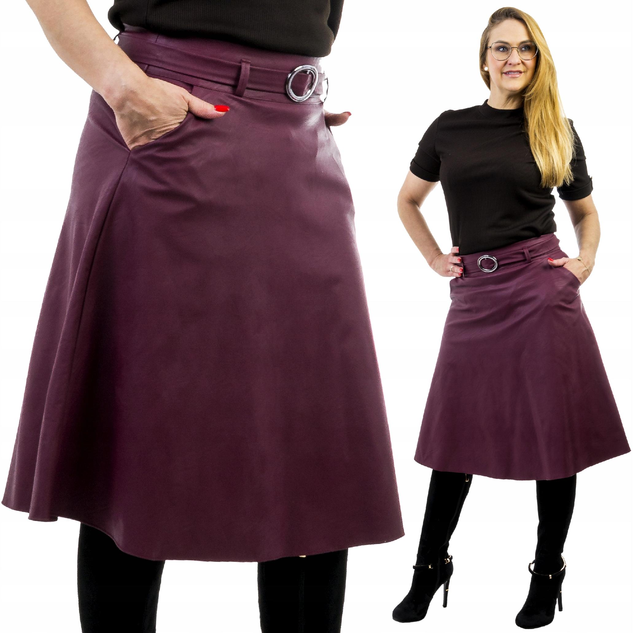 

D405 Spódnica Rozkloszowana Eko Skóra Bordo r. 46