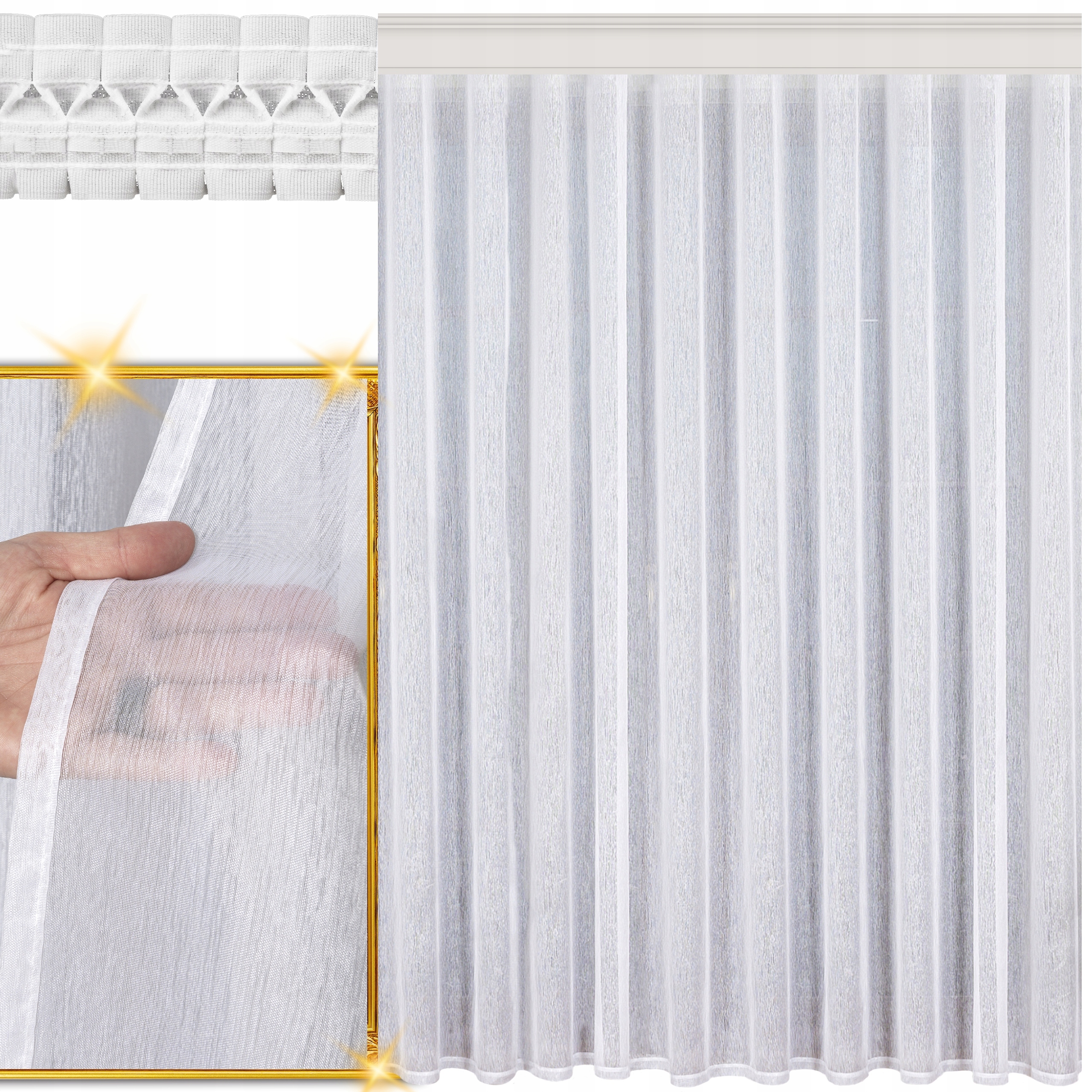 Hotová Záclona Bílá Fantazijní Jemný Déšť na pásku do Žabkova salonu 700x240