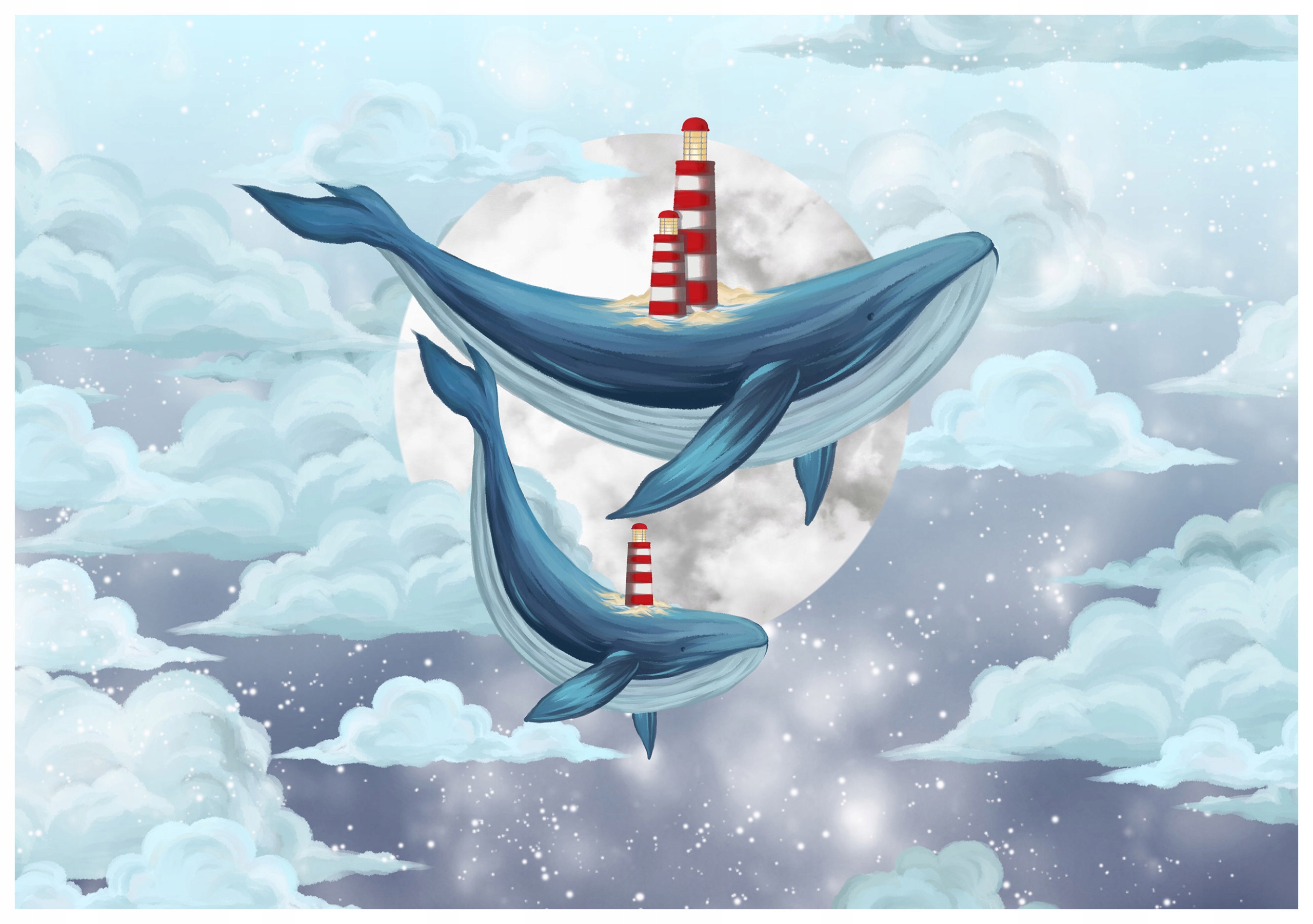 Fototapeta Velryby Nebe Měsíc Majáky Sen 416x290 lepidlo