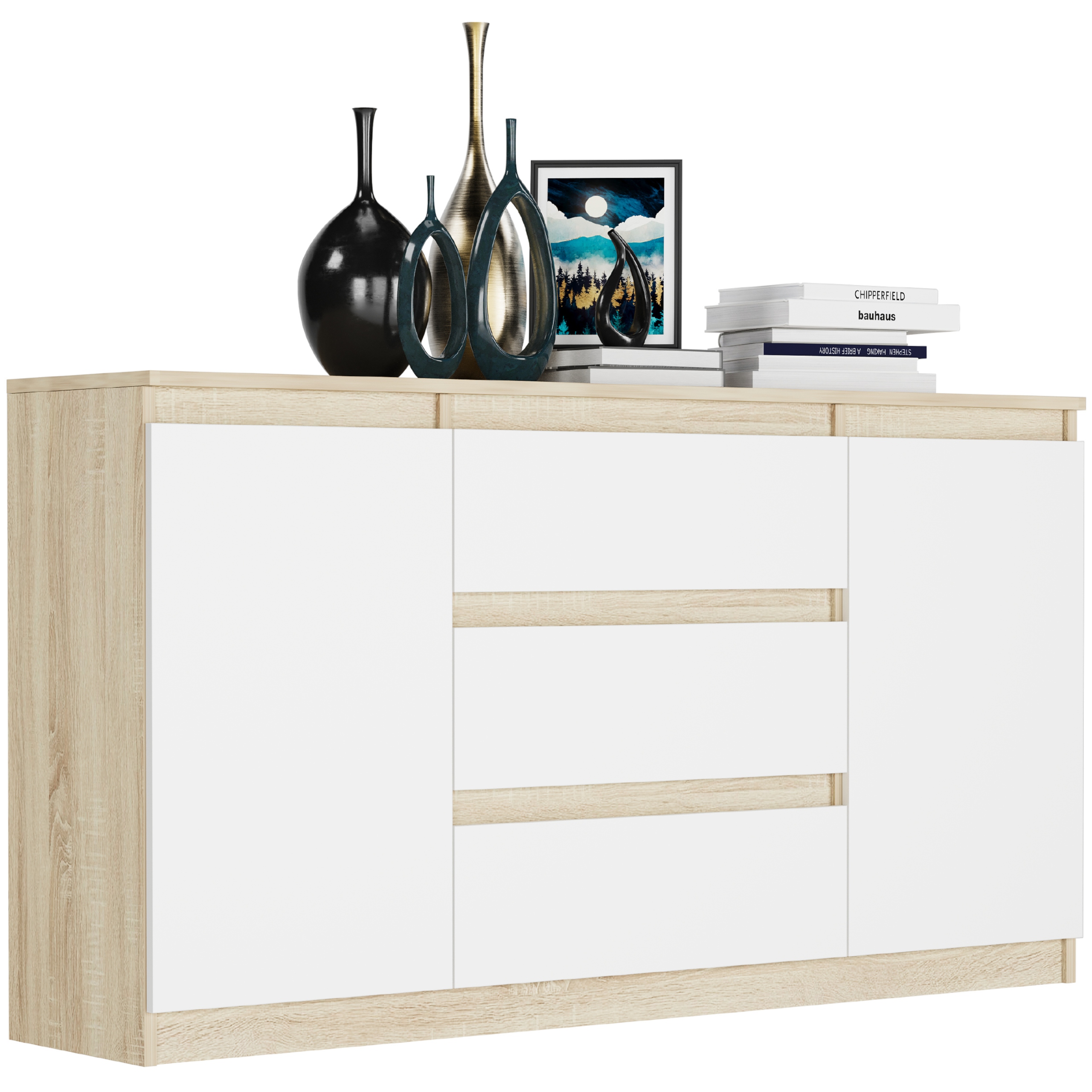 KOMODA 140 SZAFKA 3 SZUFLADY 2 PÓŁKI R-140-S3 MIX SONOMA