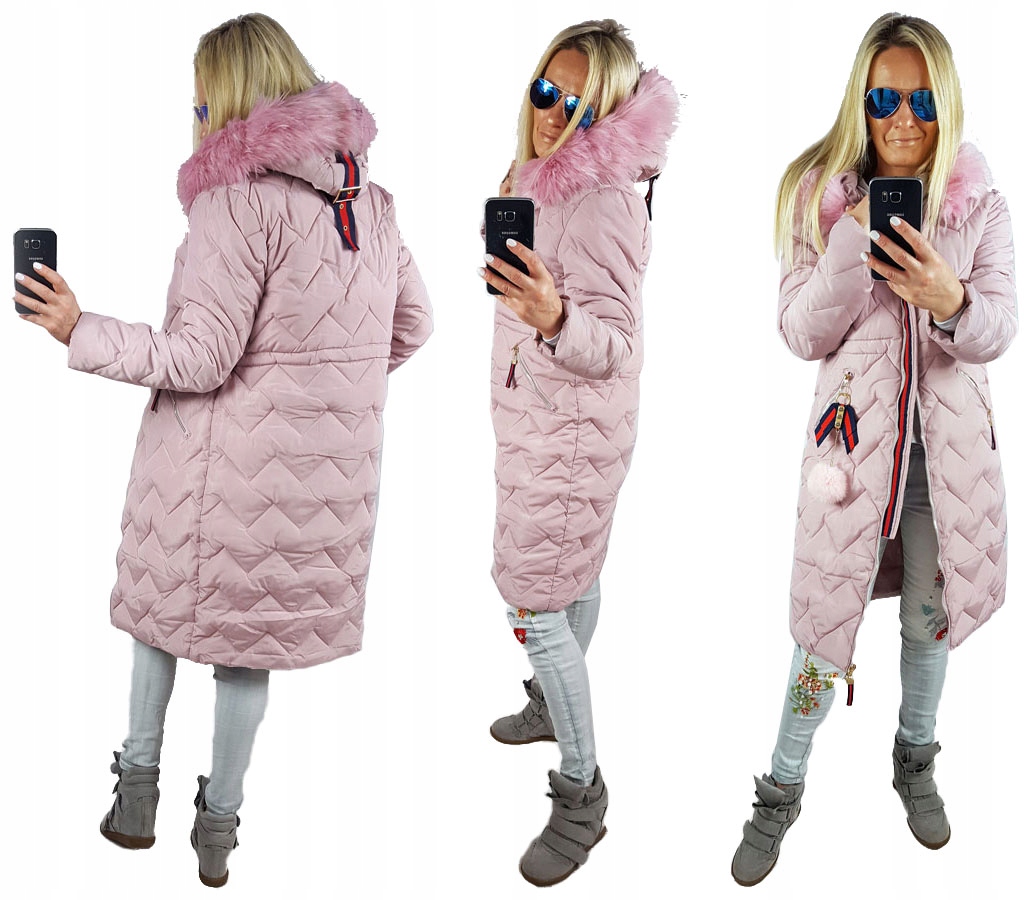 

Pikowany Długi Płaszcz Kurtka Zygzak Parka Futr Xs