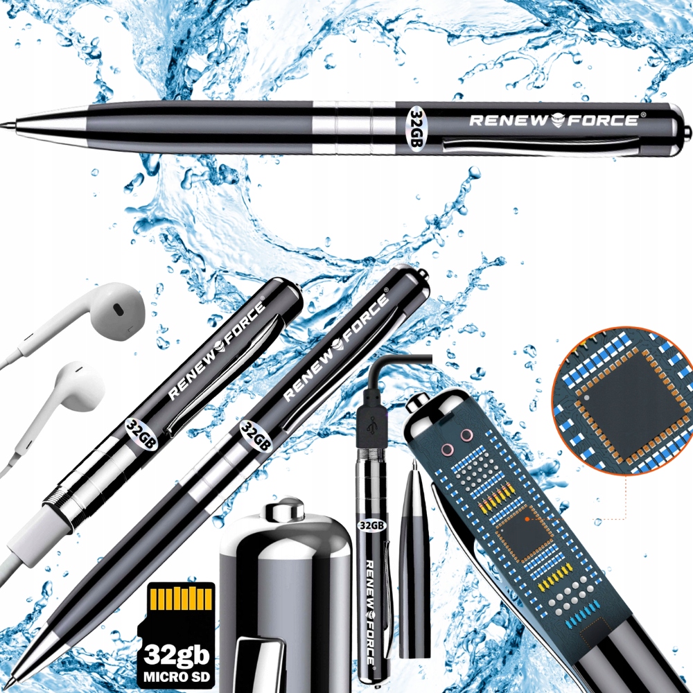 Mini Dyktafon Szpiegowski Długopis Piszący 32GB 384H Nagrywania Podsłuch