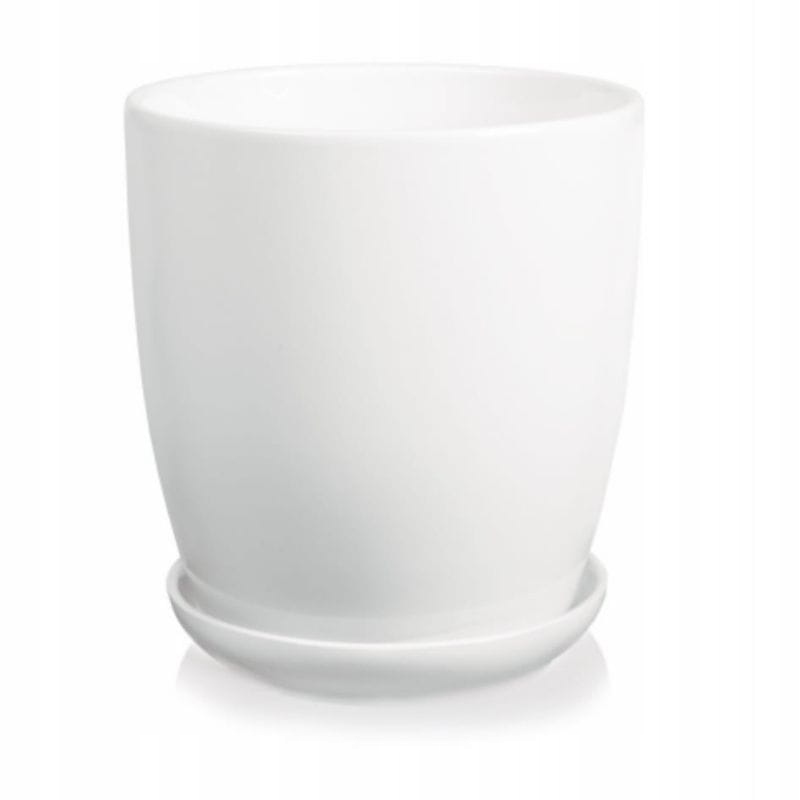 

Biała wysoka doniczka ceramiczna z podstawką 16 cm