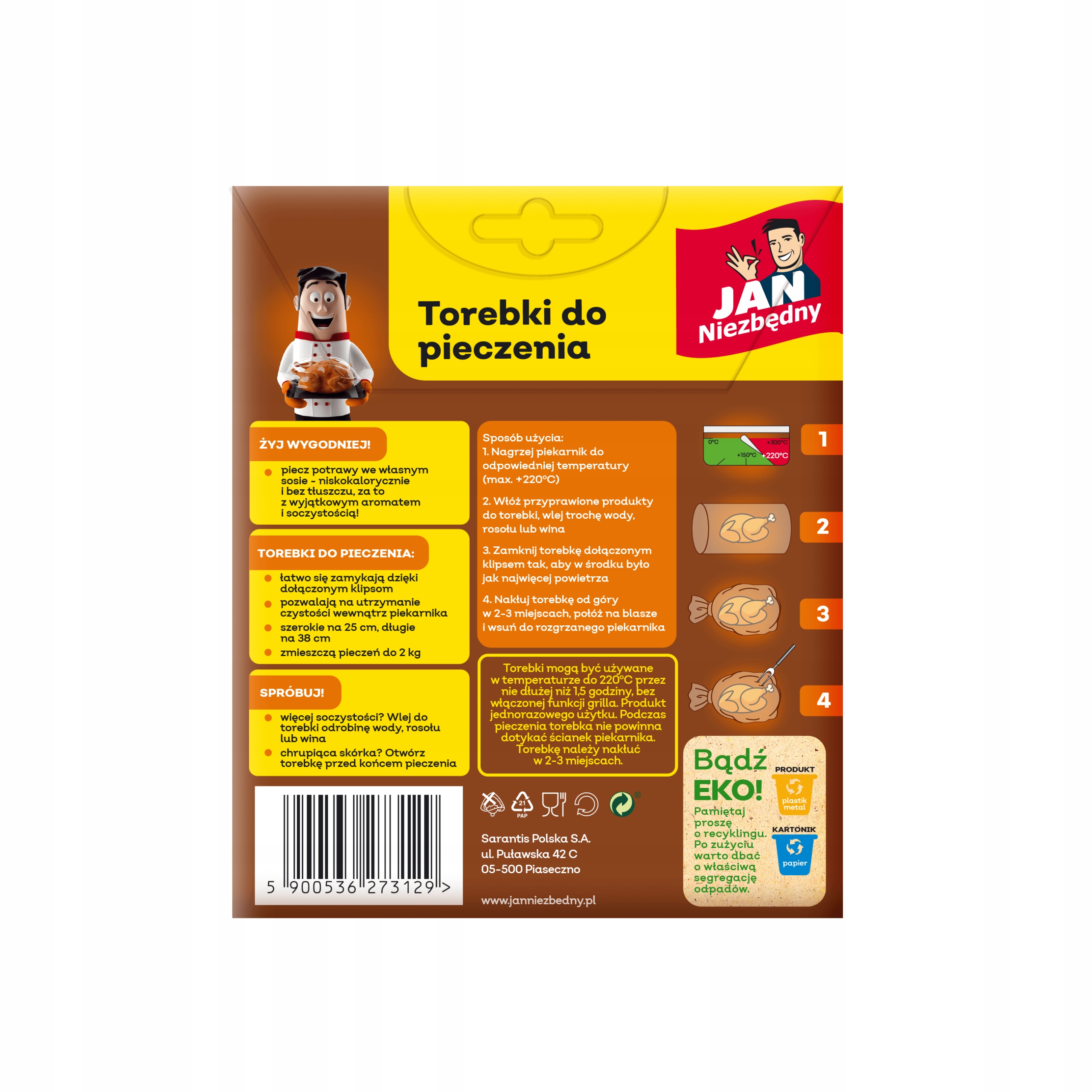 JAN NIEZBĘDNY TOREBKI DO PIECZENIA MIĘSA 25X38 X25 Długość 38 cm