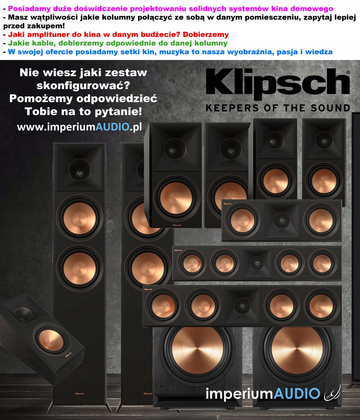 Klipsch RP-8000F II + CS-18C + RP-404C + 500SA + RP-1000SW ZESTAW KINA 7.1 Konstrukcja kolumn przednich bass-reflex