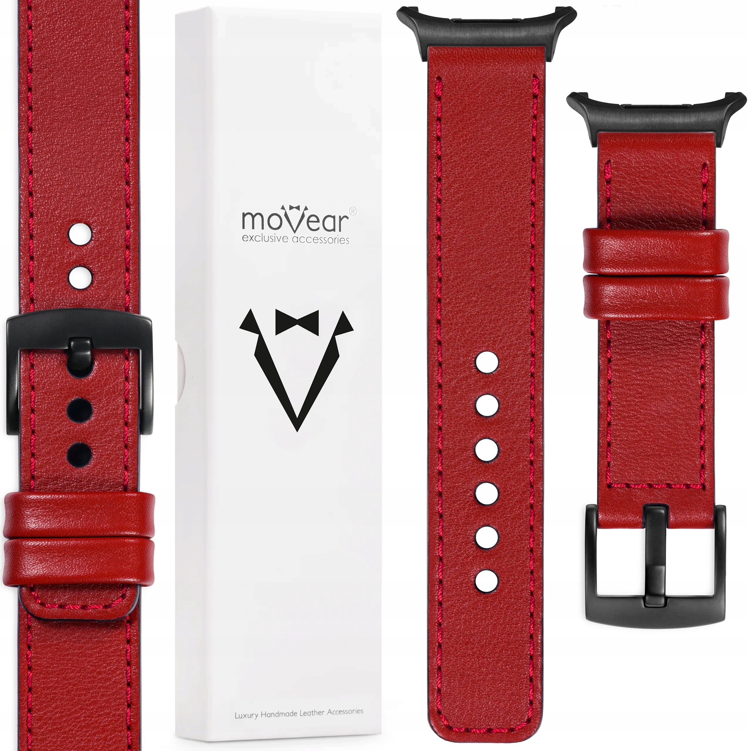 Pásek pro Samsung Galaxy Watch Ultra 24 mm Prémiový červený kožený Movear