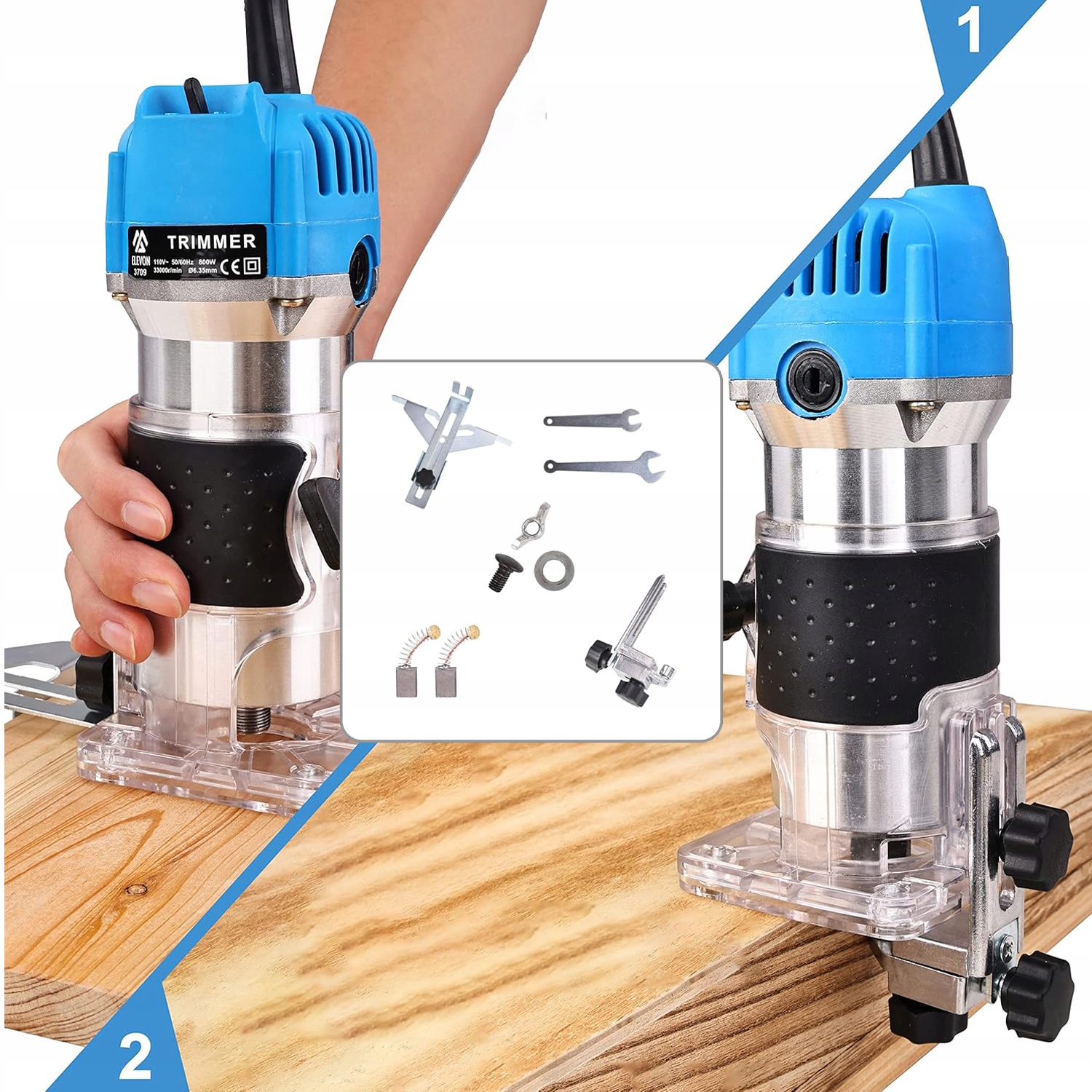 ELEKTRYCZNY RĘCZNY TRYMER 800W 1/4" 6,35MM Z ROUTEREM Marka Bedee