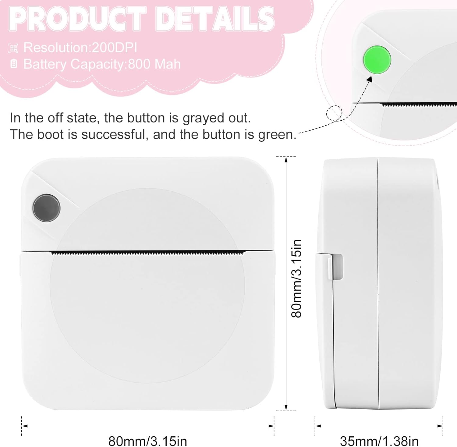 Mini przenośna drukarka termiczna, bezprzewodowa Bluetooth, bez atramentowa