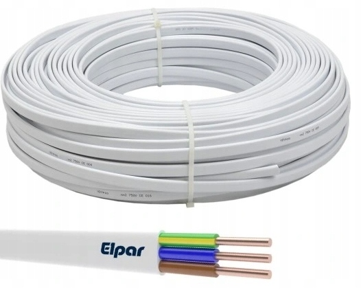Przewód YDYp 3x1,5 450/750V drut płaski biały Elpar Krążek 20 Metrów