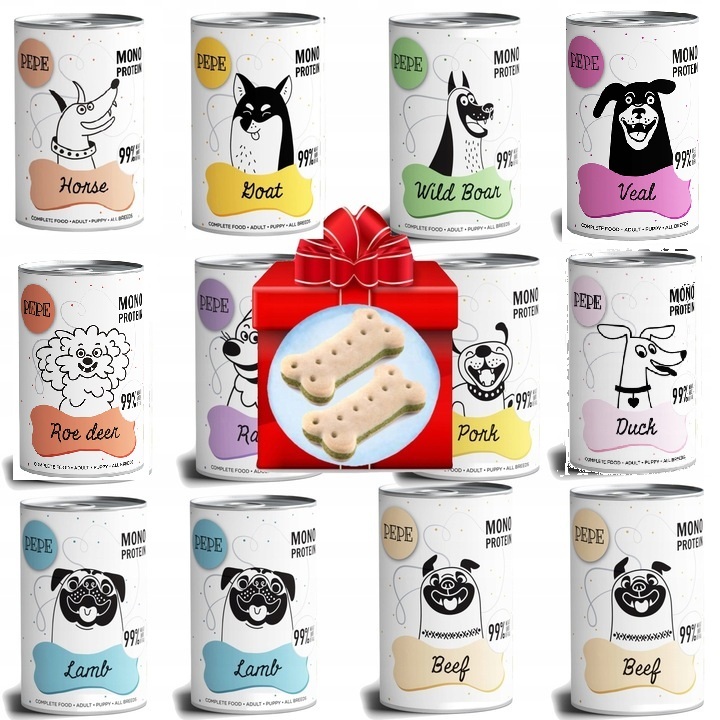 Paka Zwierzaka karma monobiałkowa Pepe mix smaków 12x400g