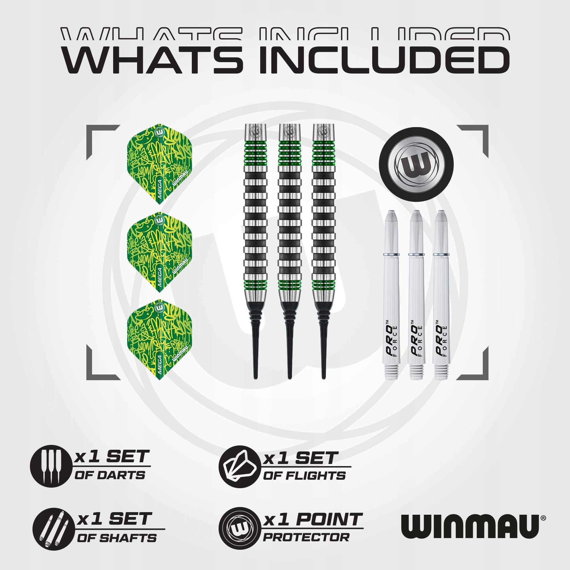 WINMAU Zestaw Profesjonalnych Lotek Softip Wolfram 22g Zielony — miniatura 2