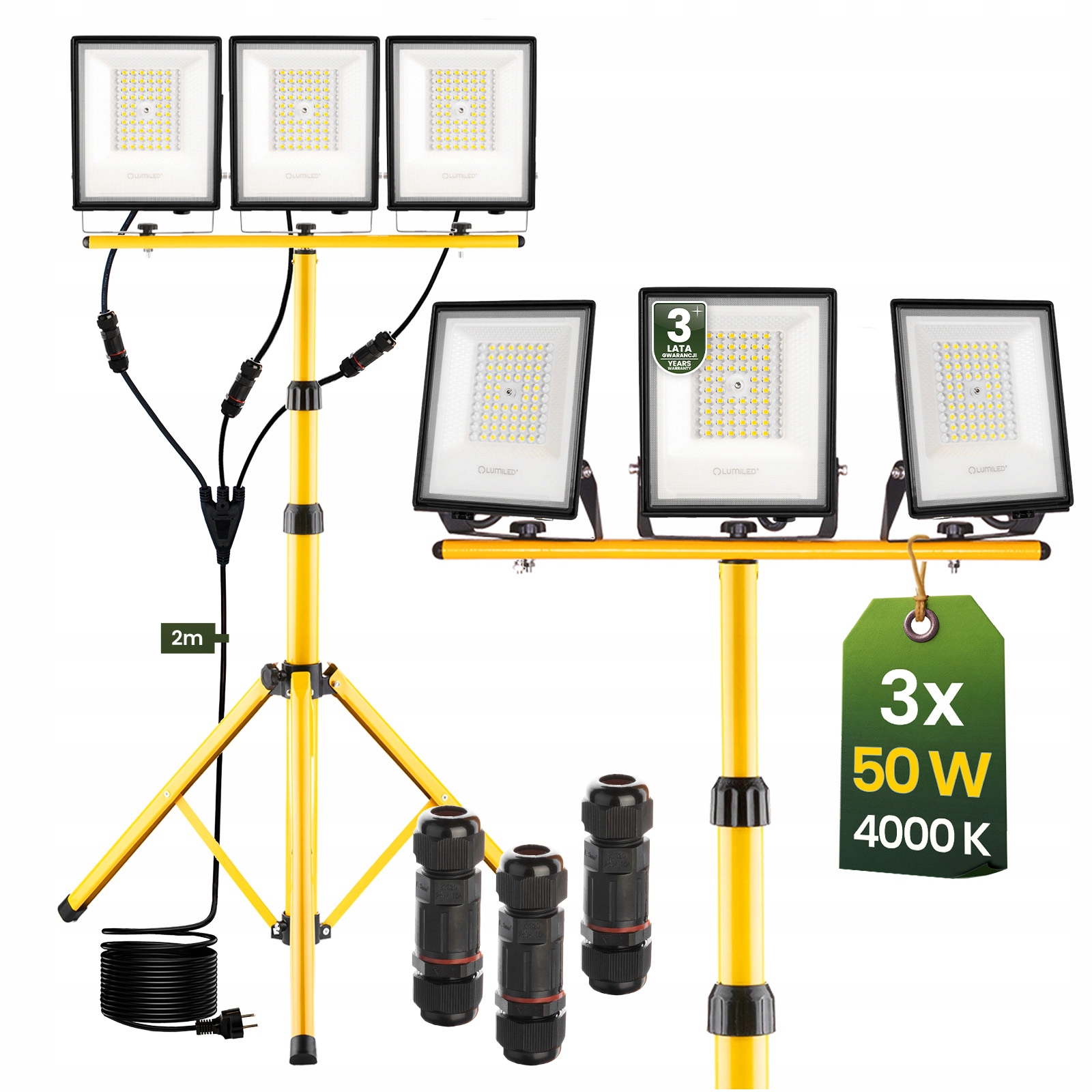 Led reflektor Pracovný set Halogénová lampa 3x 50W Stavebný statív