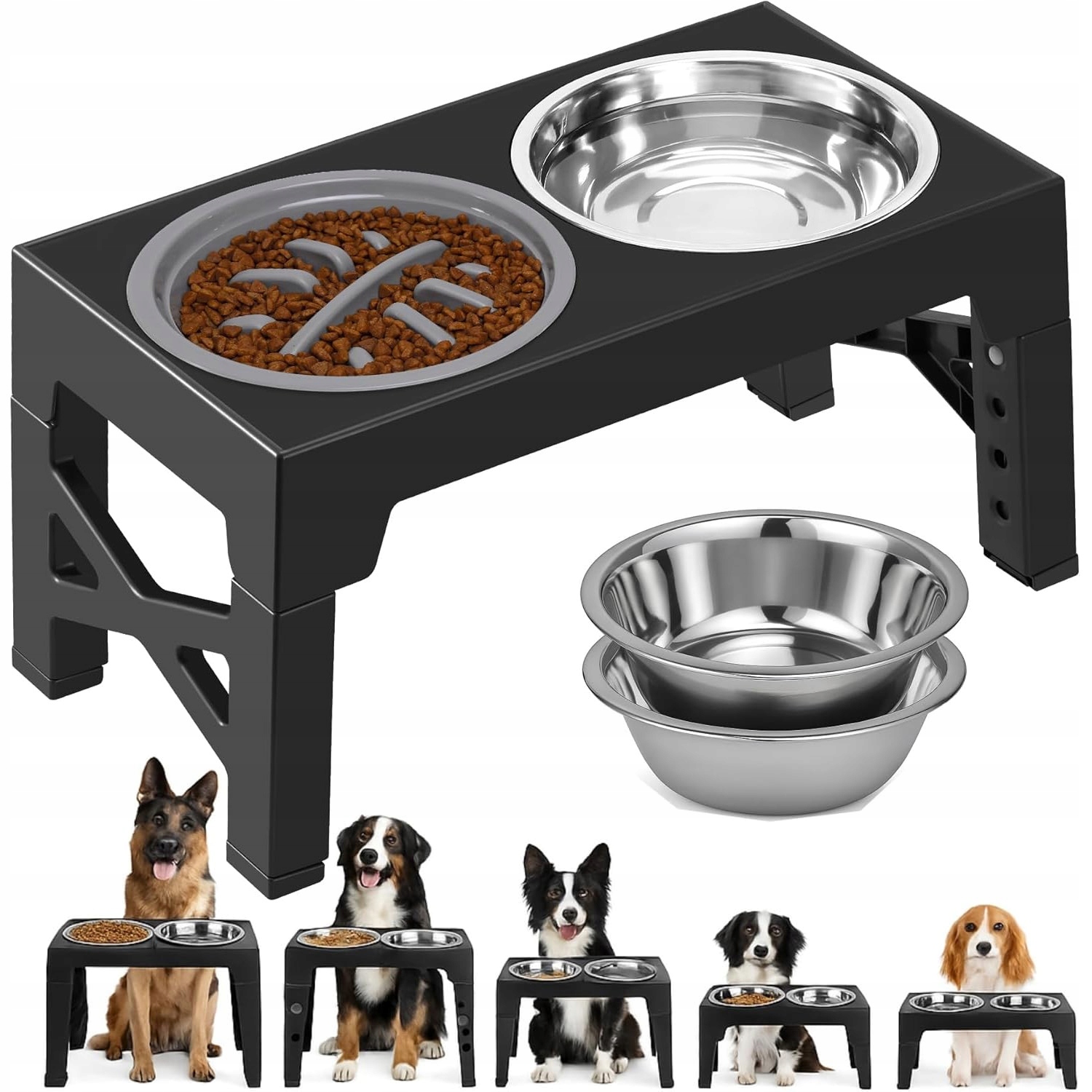 Levně Kovová Miska Pro Psa Kočku S Nastavitelnou Výškou Pro Krmivo A Vodu Velká 1,1 L