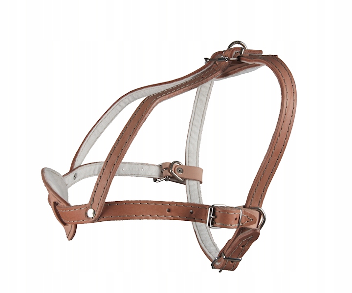 Levně Postroj pro velkého psa Dino Přírodní Kůže podšitý plstí, hnědý, 80 cm