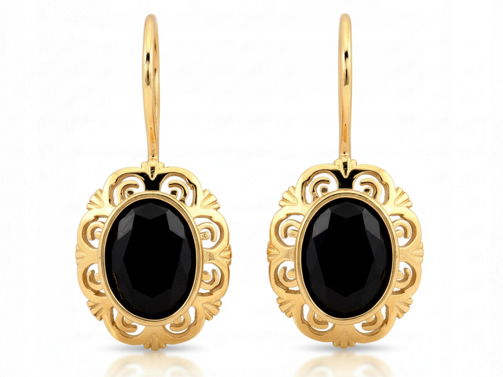 Náušnice ze zlata 585, anglické oválné s černým zirkonem jako dárek