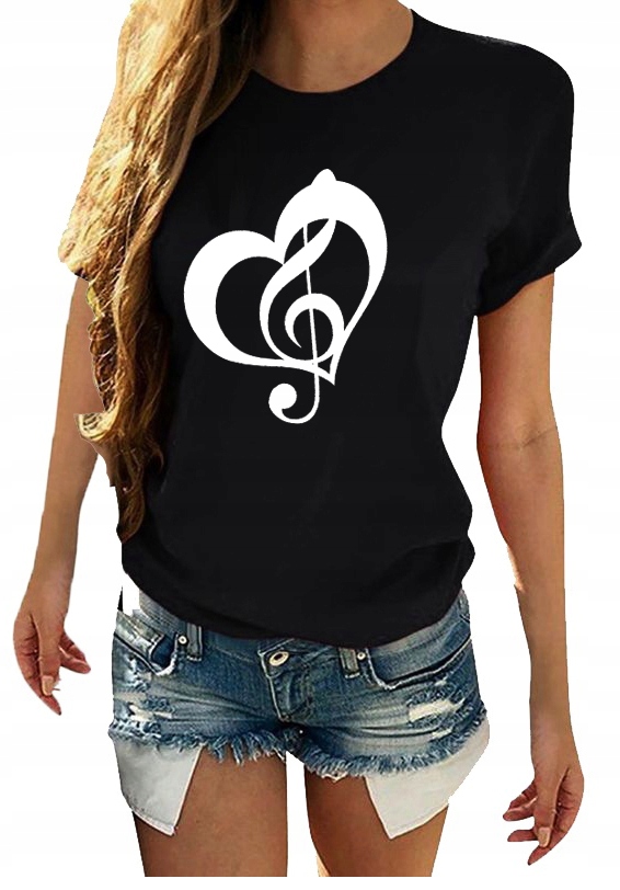 T-SHIRT KOSZULKA DAMSKA Z NADRUKIEM SERCE NUTA XL