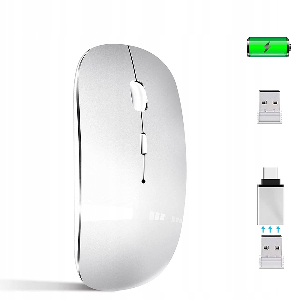 MYSZ BEZPRZEWODOWA SLIM MOUSE ADAPTER USB C DO APPLE MAC MACBOOK IPAD IPHONE Kolor srebrny