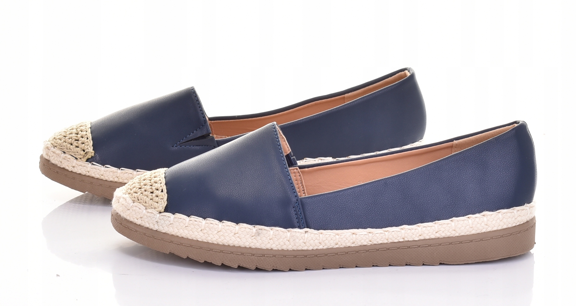 ESPADRYLE DAMSKIE LEKKIE TENISÓWKI WSUWANE EKOSKÓRZANE MODNE GRANATOWE