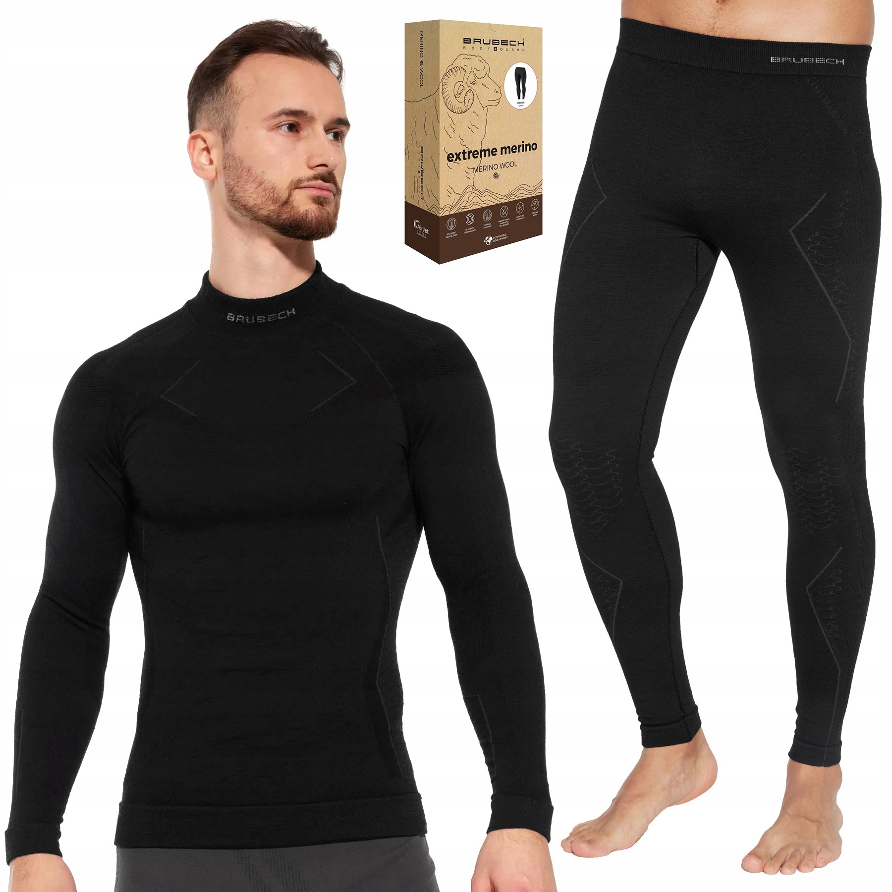 Termoaktivní spodní prádlo Pánská vlněná Mikina Kalesony Brubeck Merino L